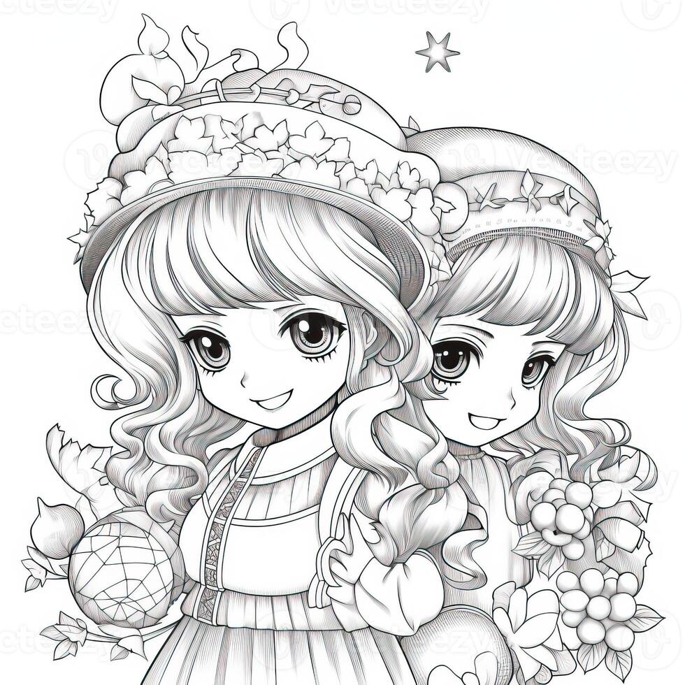 Anime Girl Coloring Pages 26673036 Stock Photo at Vecteezy