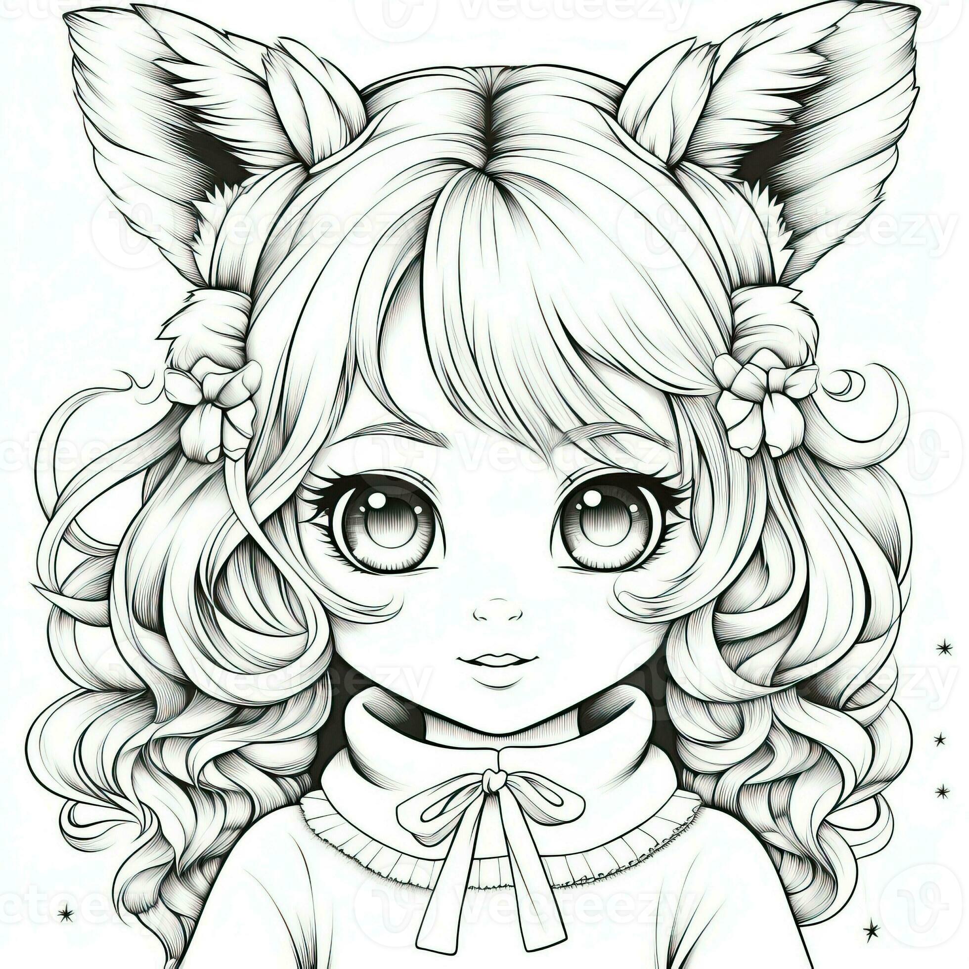 Anime Girl Coloring Pages 26673043 Stock Photo at Vecteezy