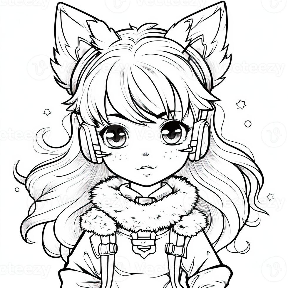 Anime Girl Coloring Pages 26673047 Stock Photo at Vecteezy