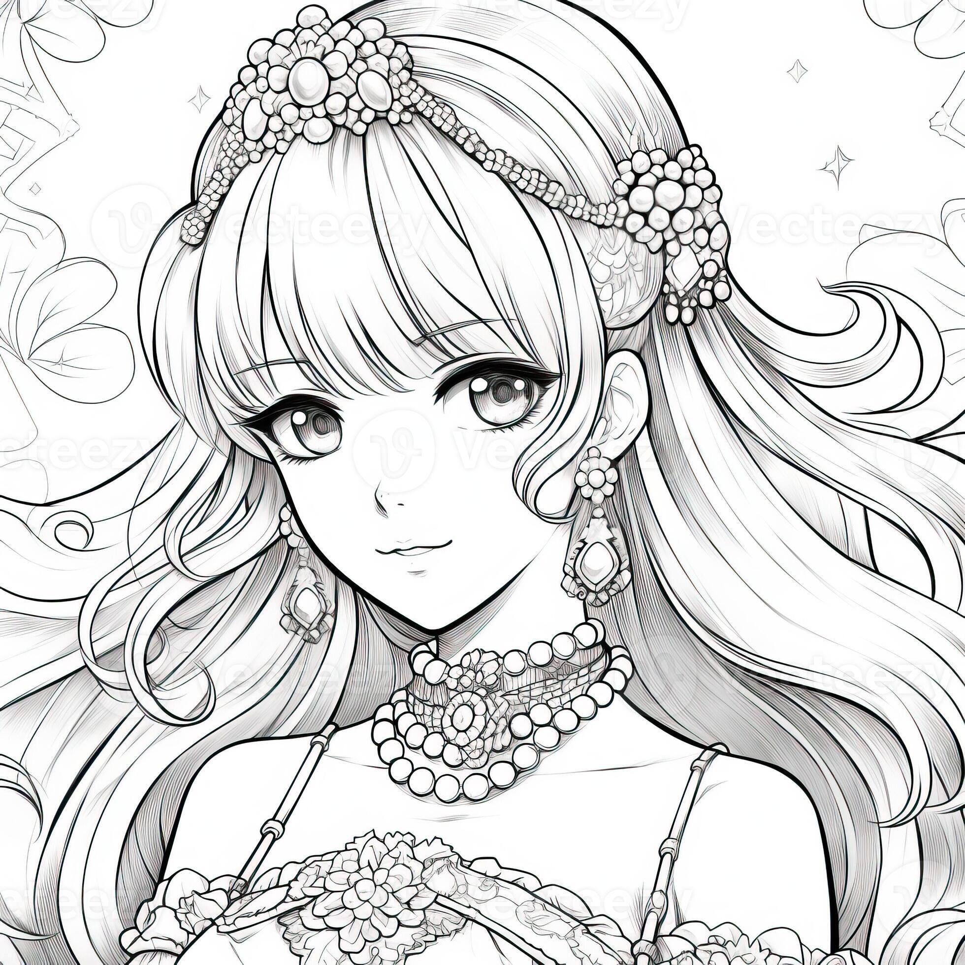 Anime Girl Coloring Pages 26673055 Stock Photo at Vecteezy