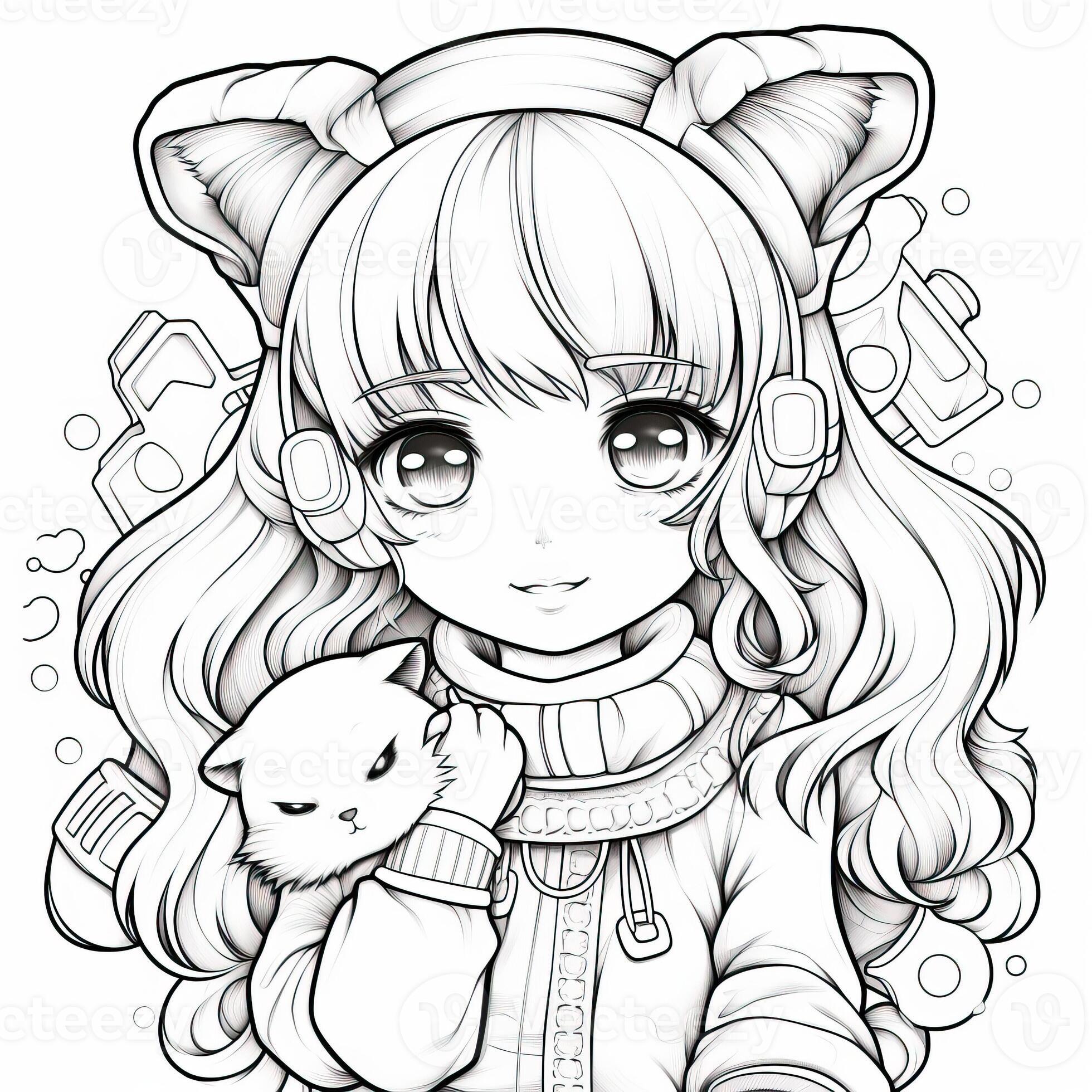 Anime Girl Coloring Pages 26673091 Stock Photo at Vecteezy