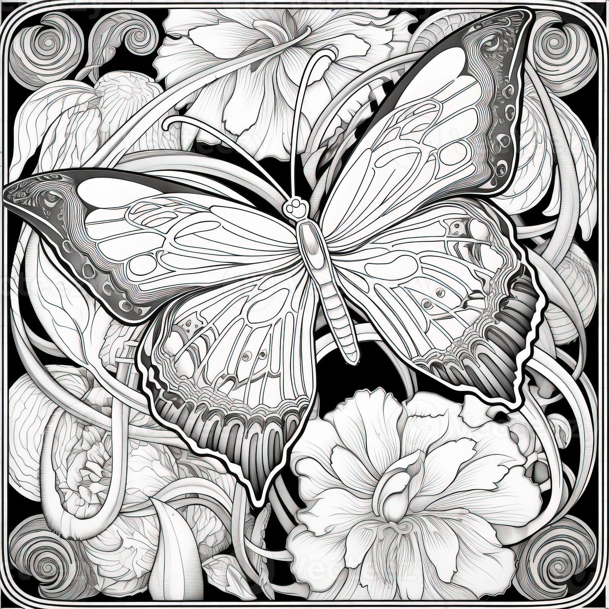 Art Nouveau Butterfly Coloring Pages 26673405 Stock Photo at Vecteezy
