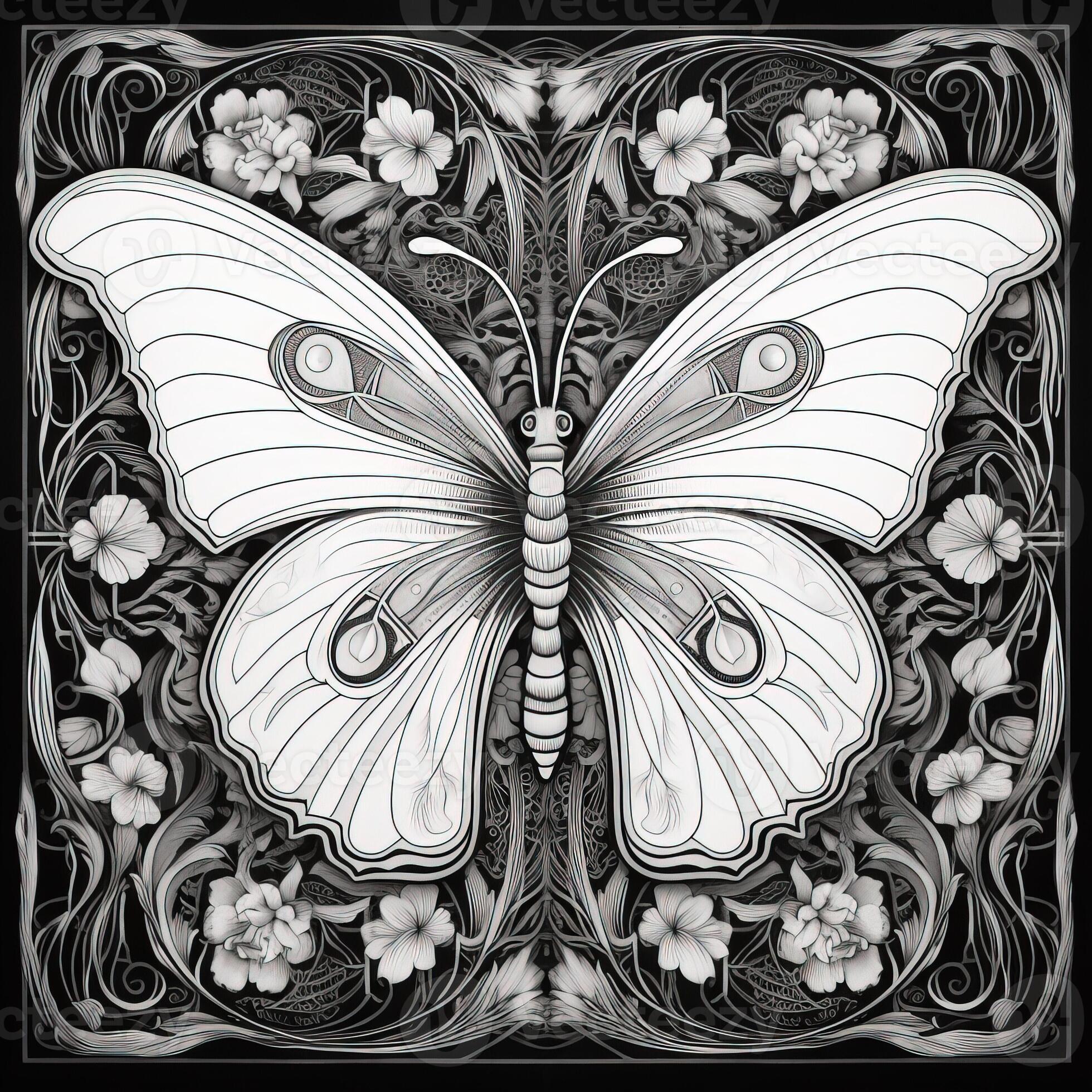 Art Nouveau Butterfly Coloring Pages 26673418 Stock Photo at Vecteezy