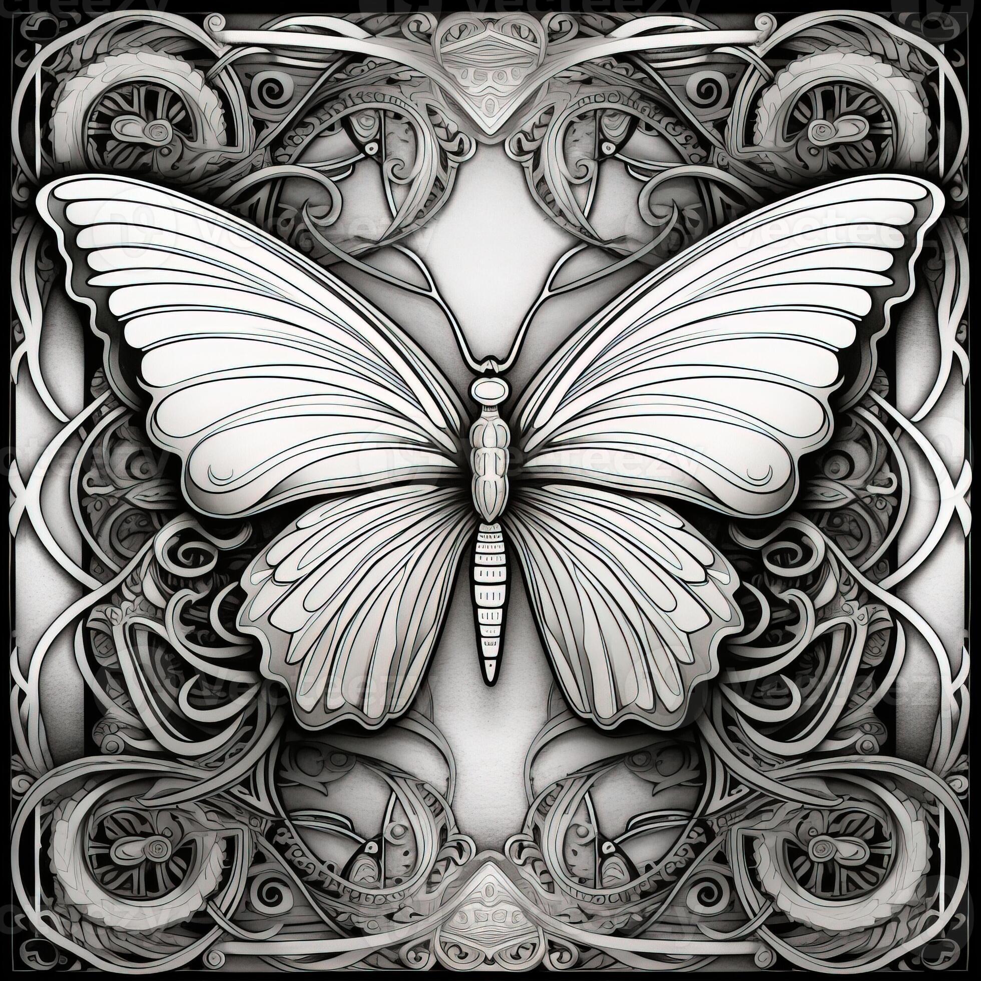 Art Nouveau Butterfly Coloring Pages 26673433 Stock Photo at Vecteezy
