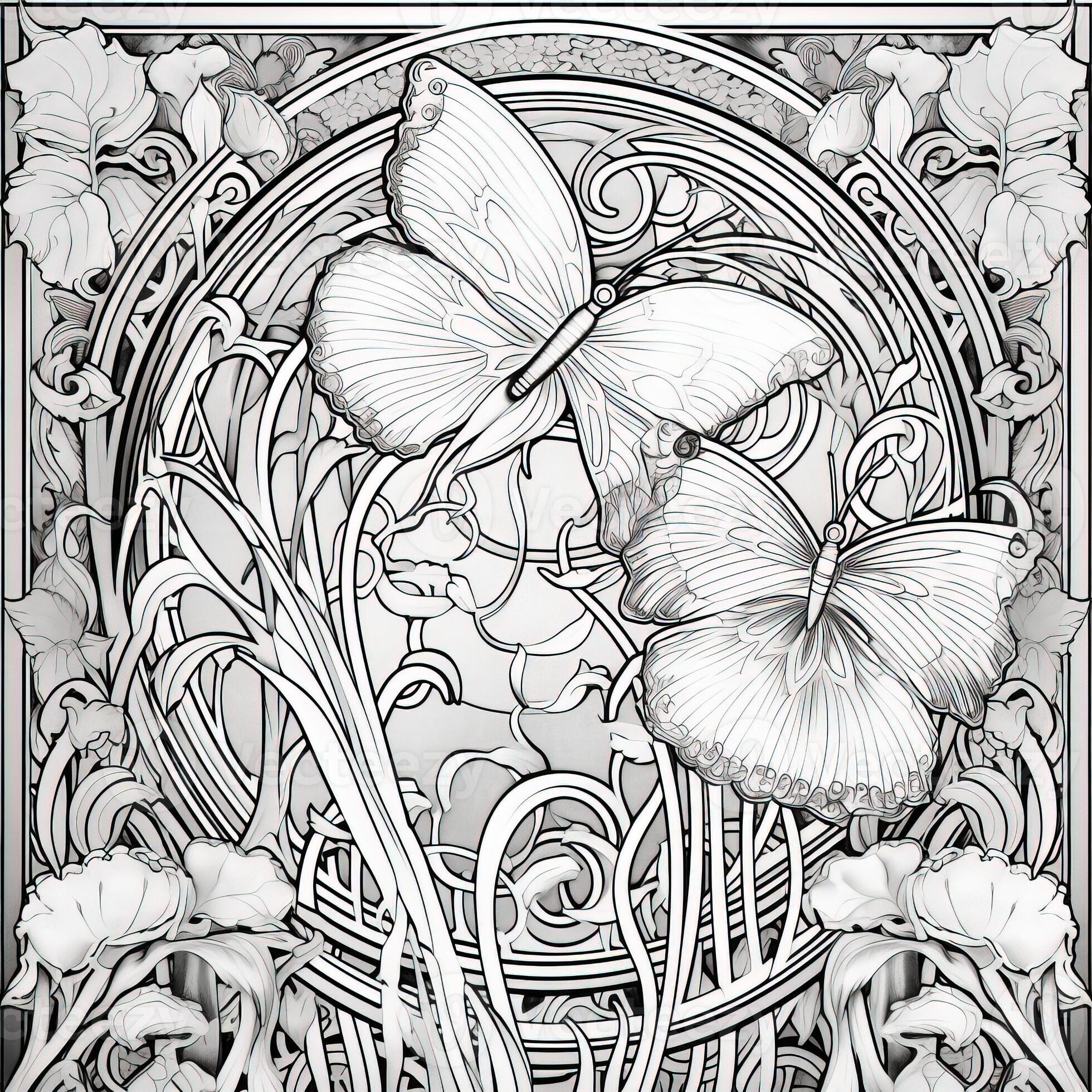 Art Nouveau Butterfly Coloring Pages 26673440 Stock Photo at Vecteezy
