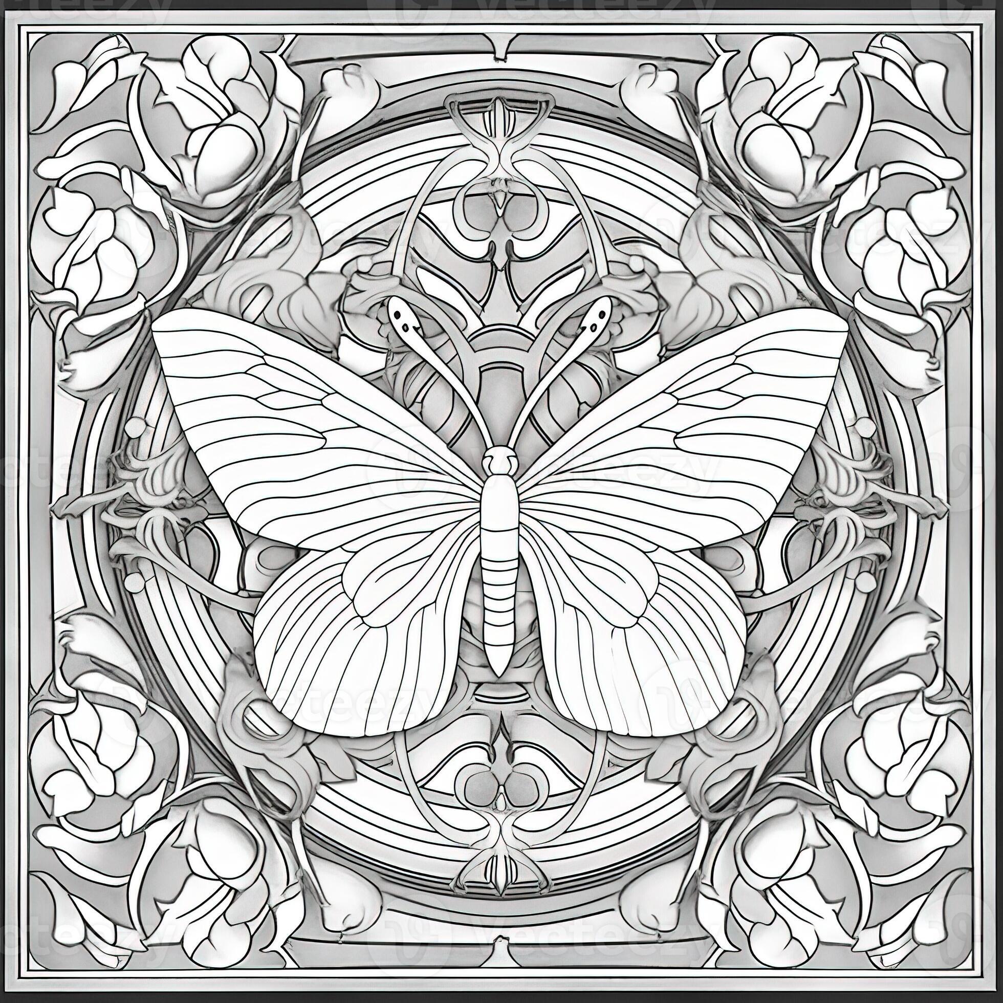 Art Nouveau Butterfly Coloring Pages 26673466 Stock Photo at Vecteezy