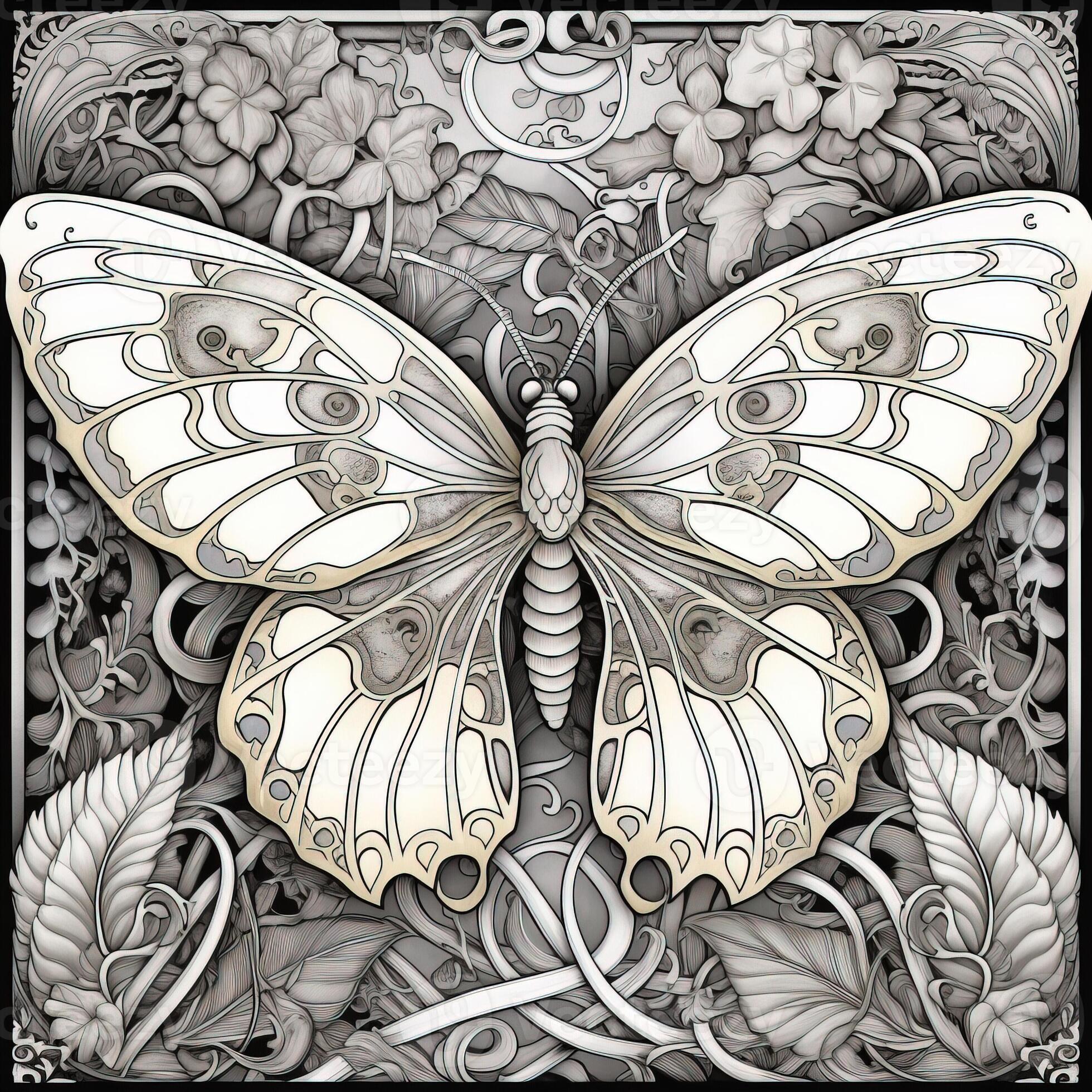 Art Nouveau Butterfly Coloring Pages 26673496 Stock Photo at Vecteezy