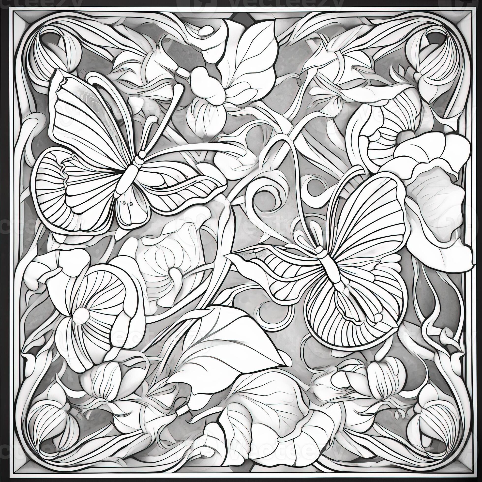 Art Nouveau Butterfly Coloring Pages 26673510 Stock Photo at Vecteezy