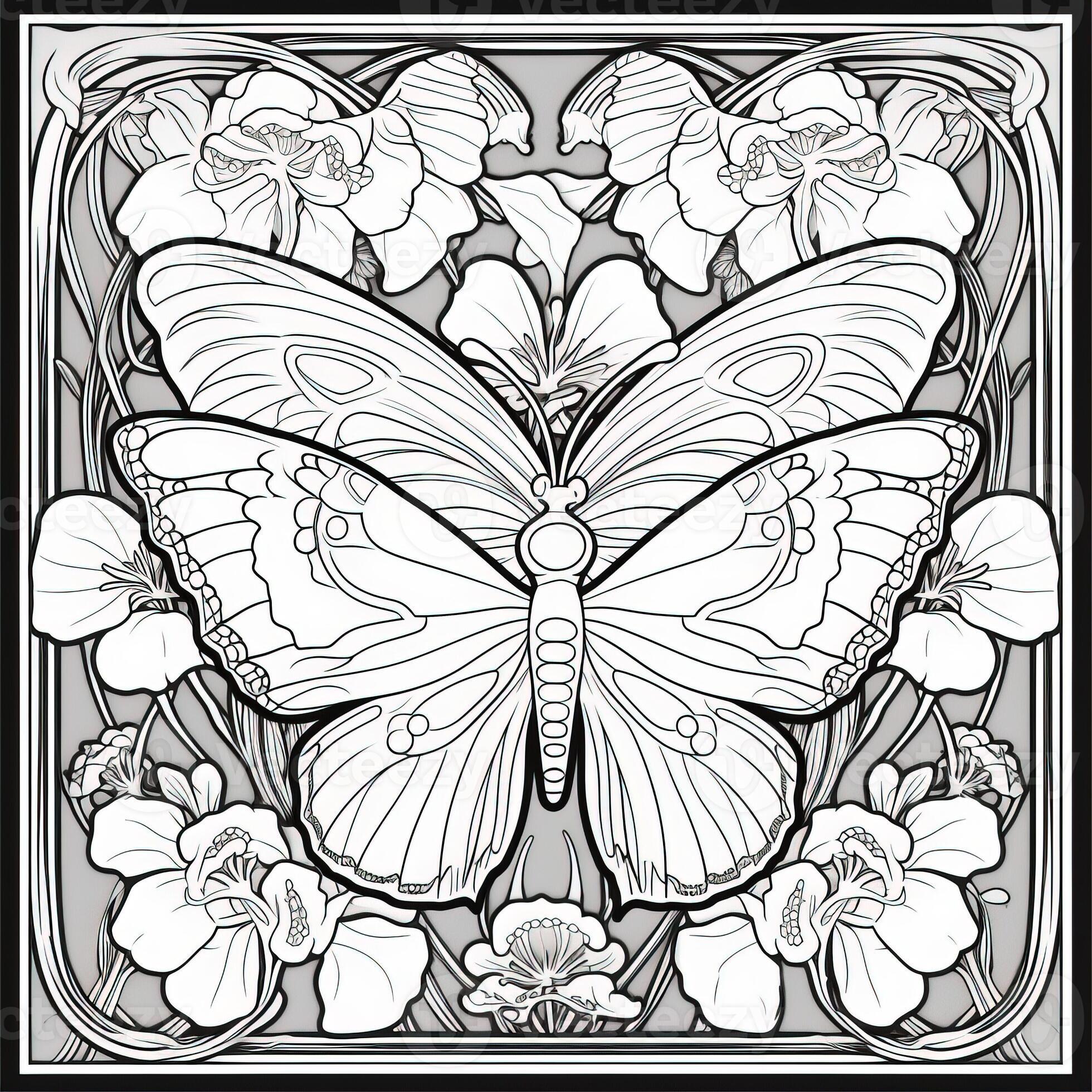 Art Nouveau Butterfly Coloring Pages 26673515 Stock Photo at Vecteezy