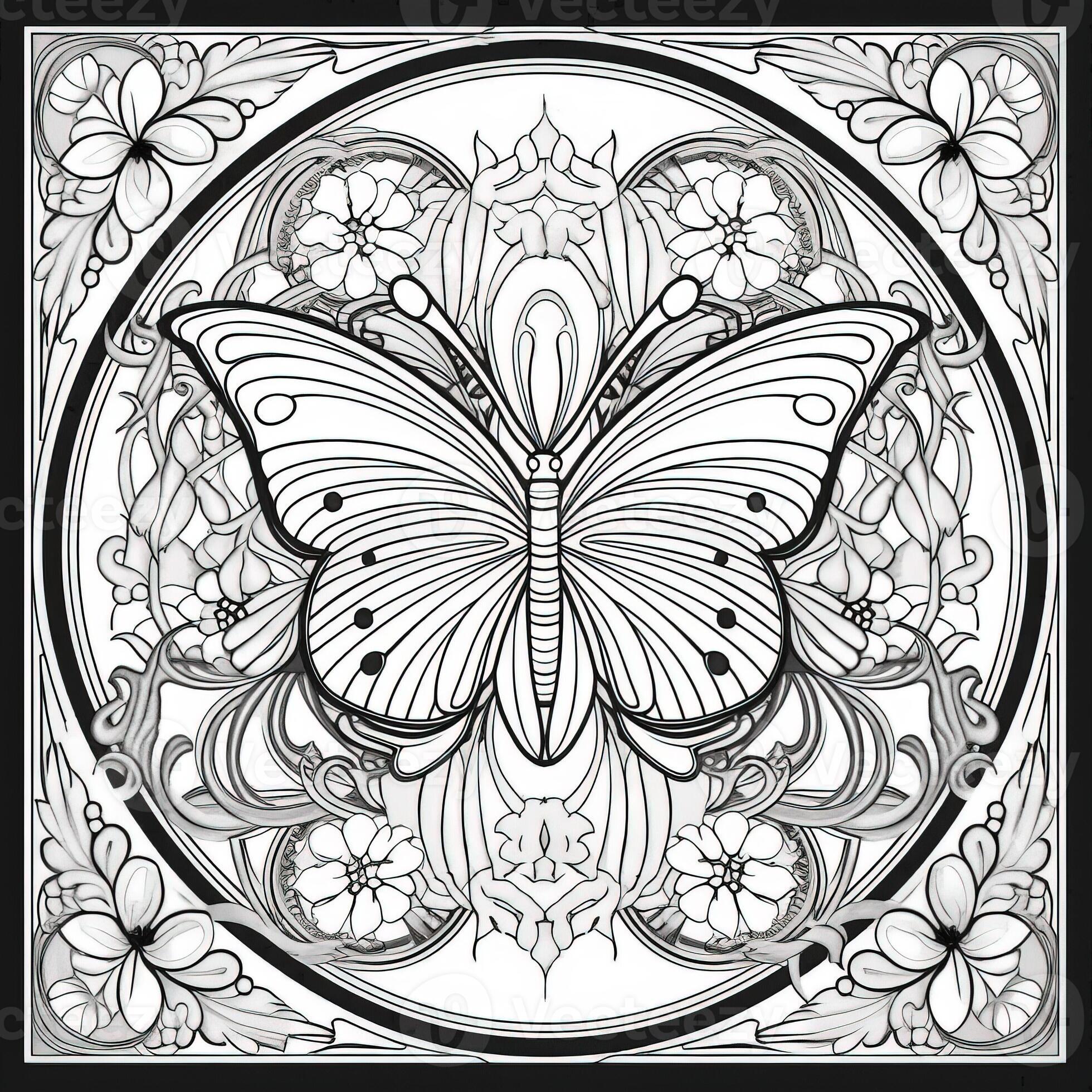 Art Nouveau Butterfly Coloring Pages 26673519 Stock Photo at Vecteezy