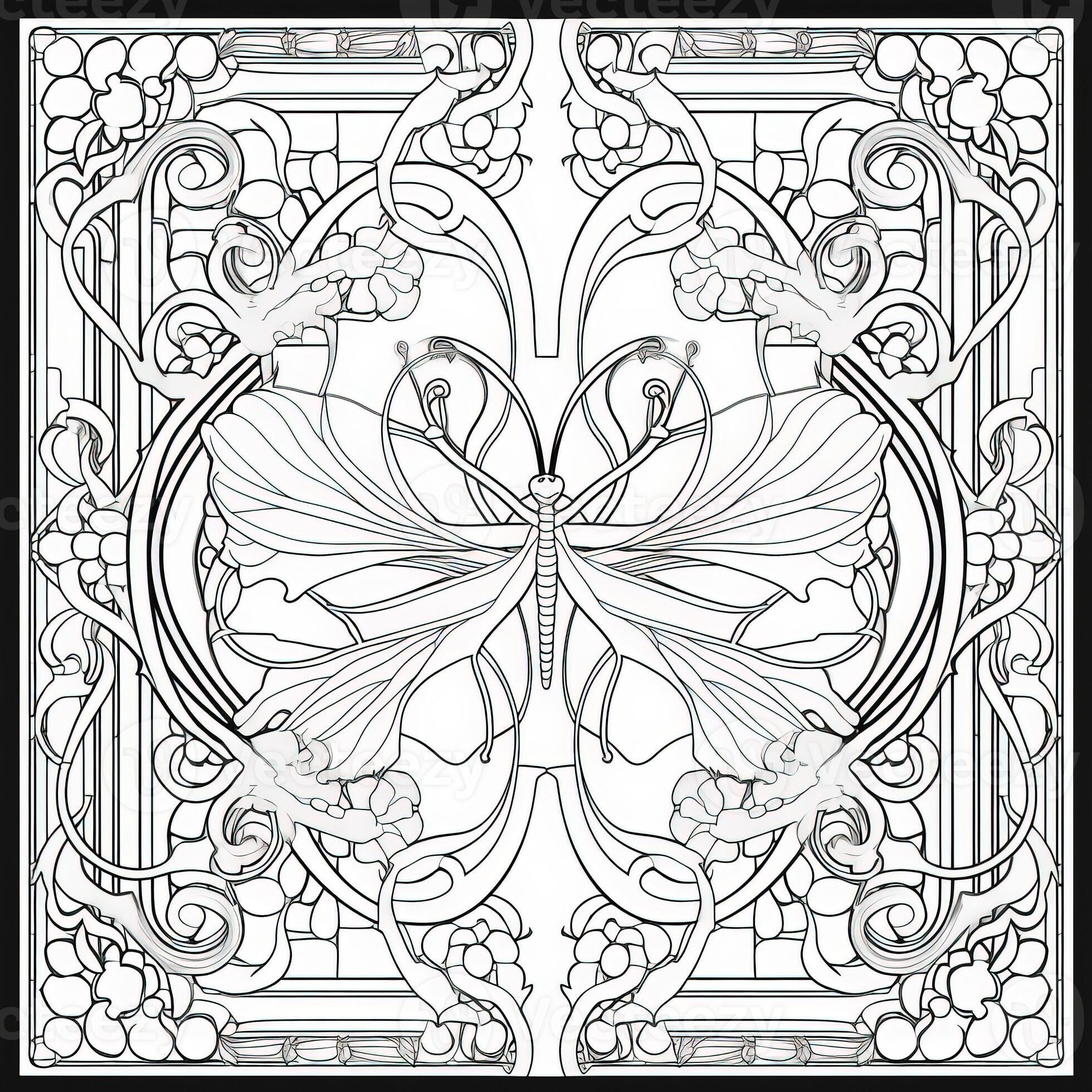 Art Nouveau Butterfly Coloring Pages 26673536 Stock Photo at Vecteezy