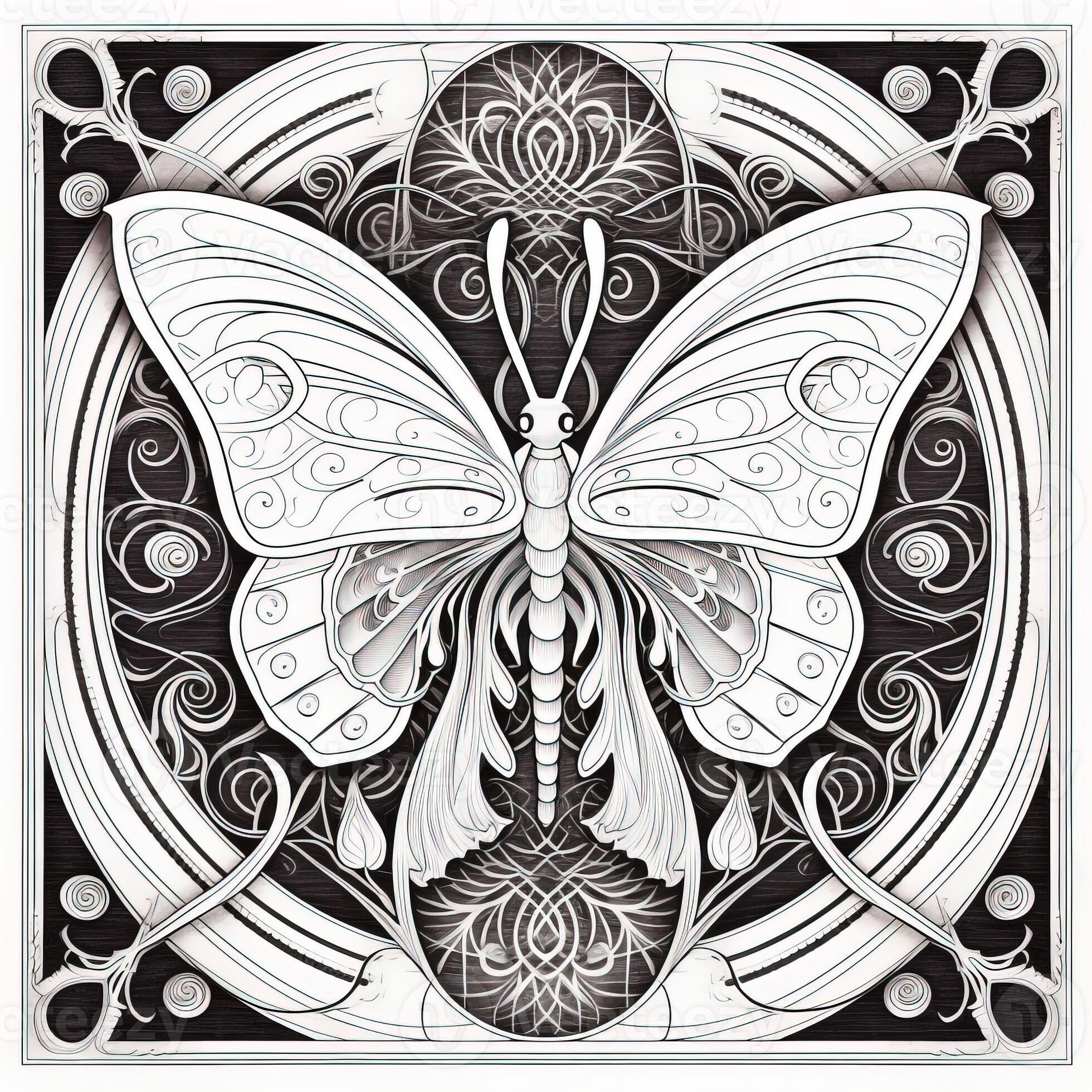 Art Nouveau Butterfly Coloring Pages 26673563 Stock Photo at Vecteezy