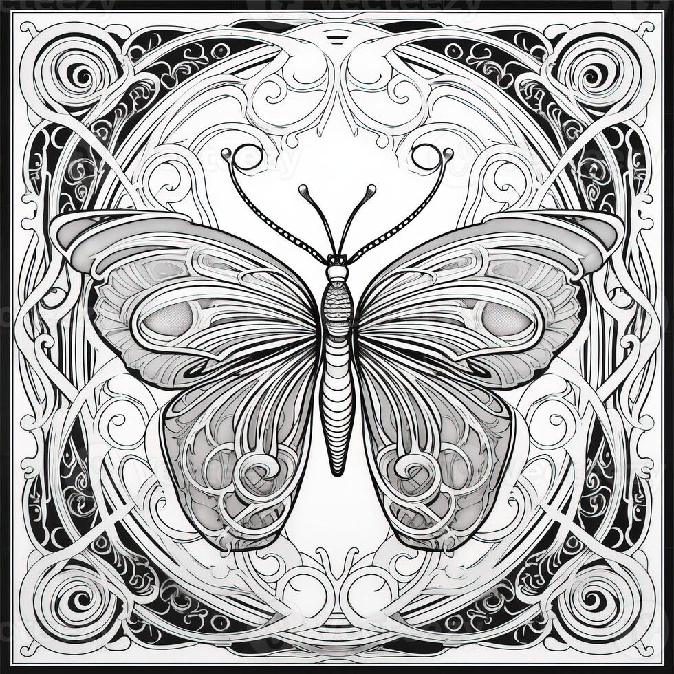Art Nouveau Butterfly Coloring Pages 26673590 Stock Photo at Vecteezy