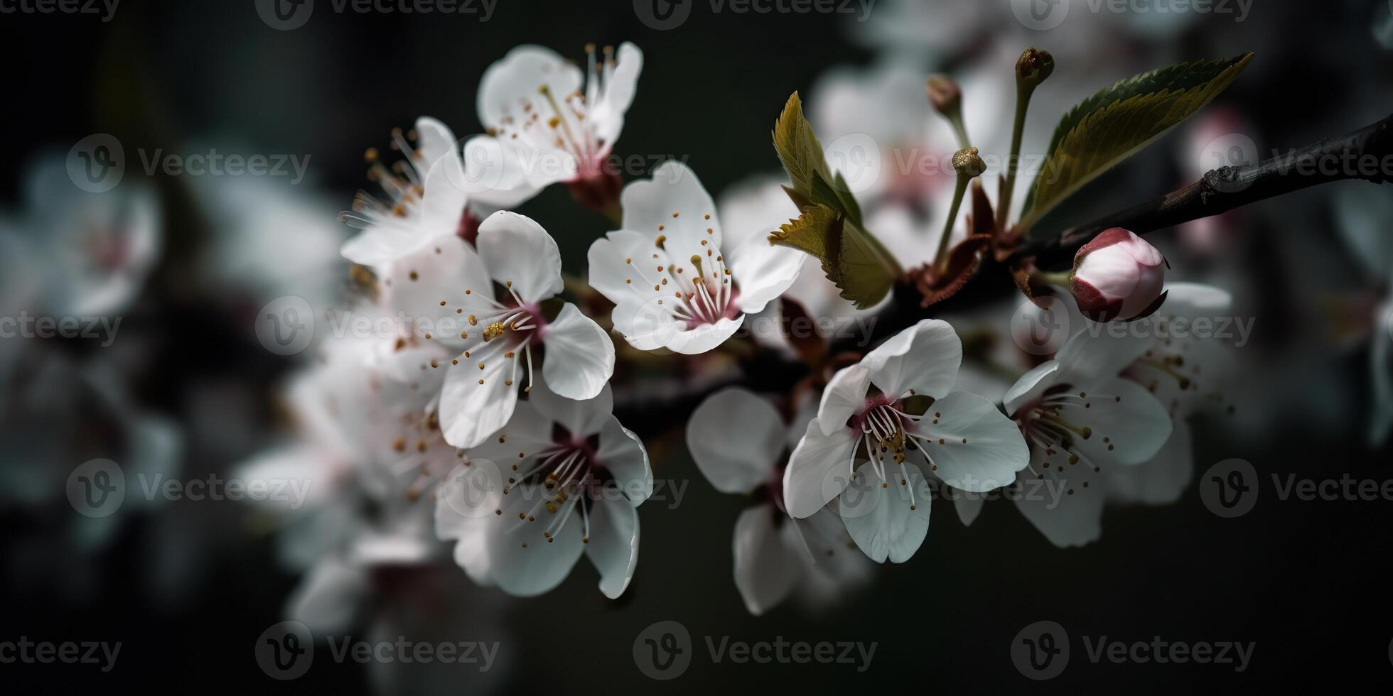 AI Generated. AI Generative. Cherry blossom blooming flower tree plant. Decorative romantic botanical vibe. Graphic Art photo