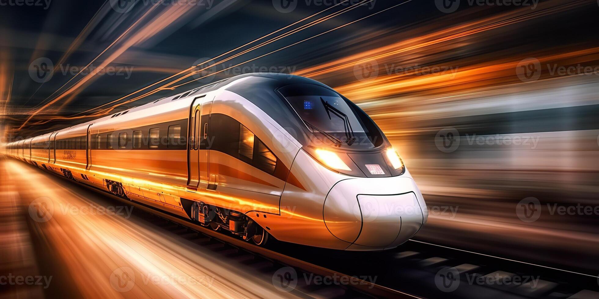 . . High speed train move motion on railway locomotive passenger. Adventure business vibe. Graphic Art photo