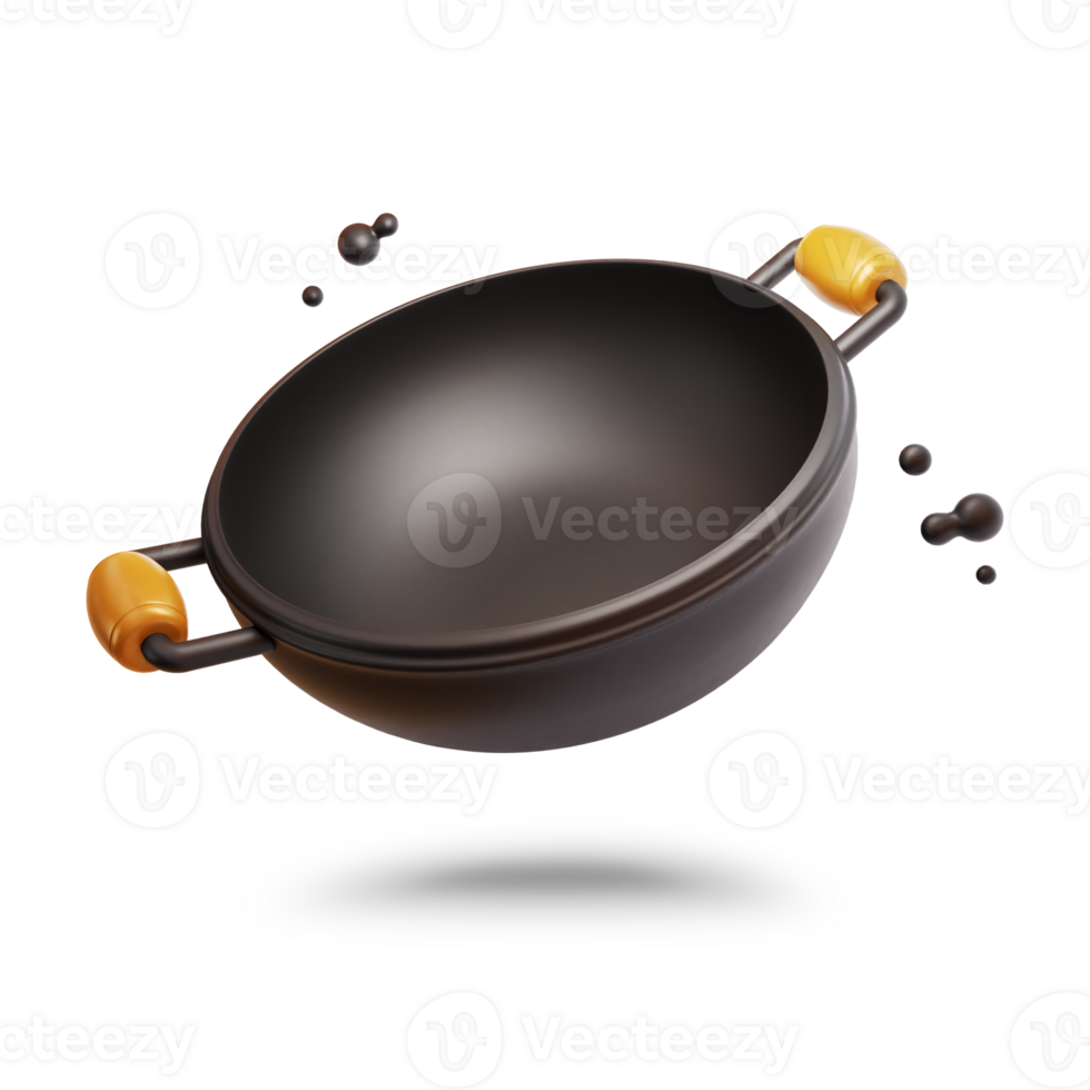 Frying 3d icon New, clean, and empty iron skillet for frying. with transparent background png