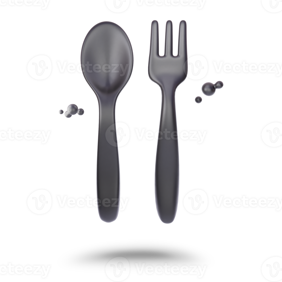 3D Illustration of Fork and Spoon Icon with transparent background png