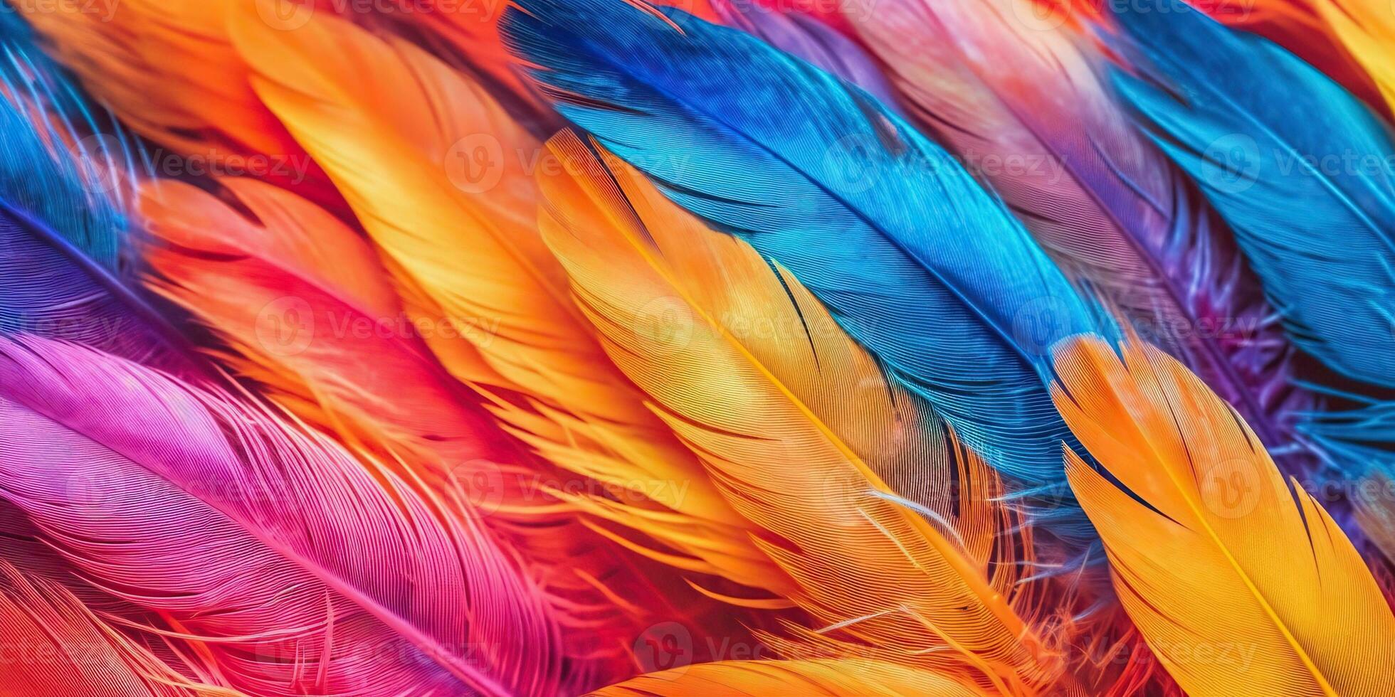 AI Generated. AI Generative. Vibrant colorful pattern background texture of color feathers decoration. Graphic Art photo