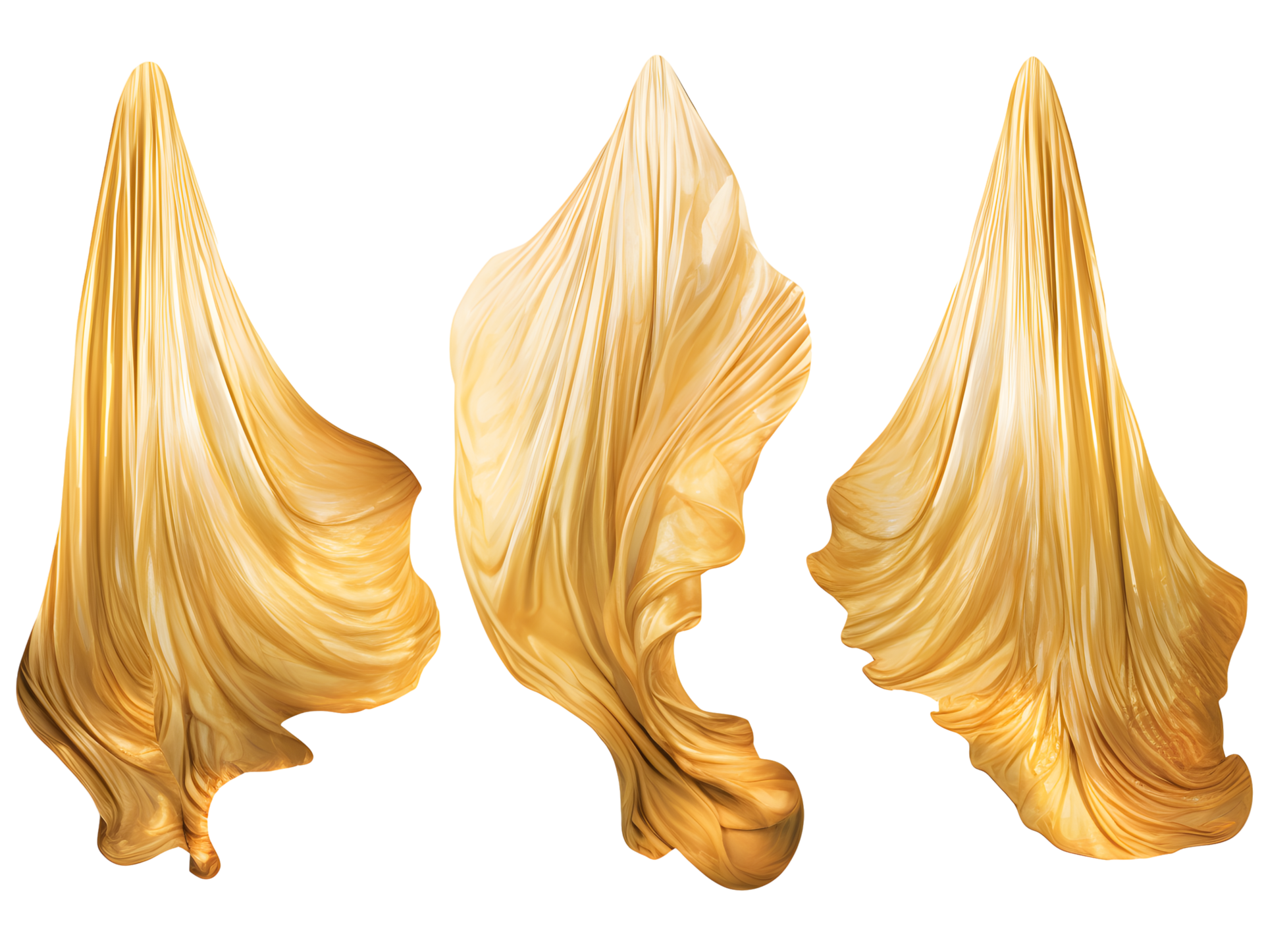 Set of Flying Luxurious Golden Silk Fabric or curtain texture cloth for