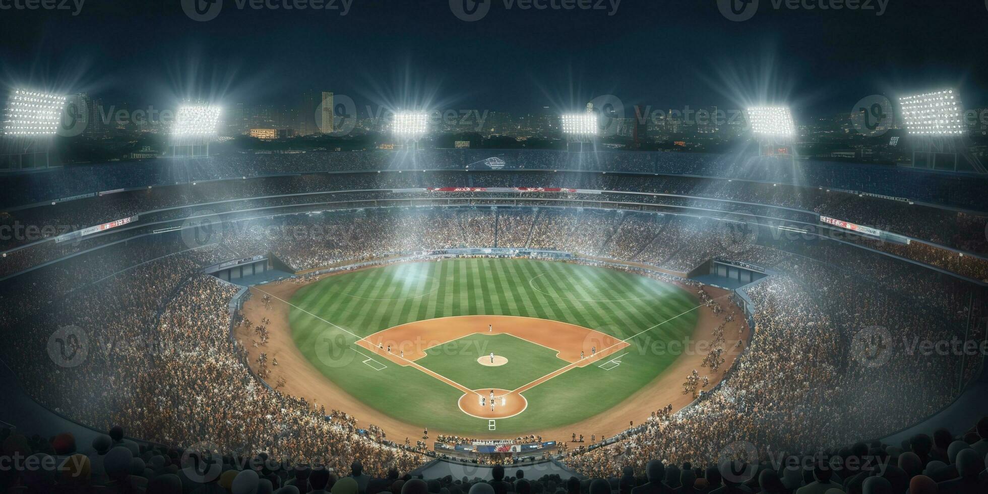 AI Generated. AI Generative. Baseball game sport arena stadium competition evening light play. Graphic Art photo
