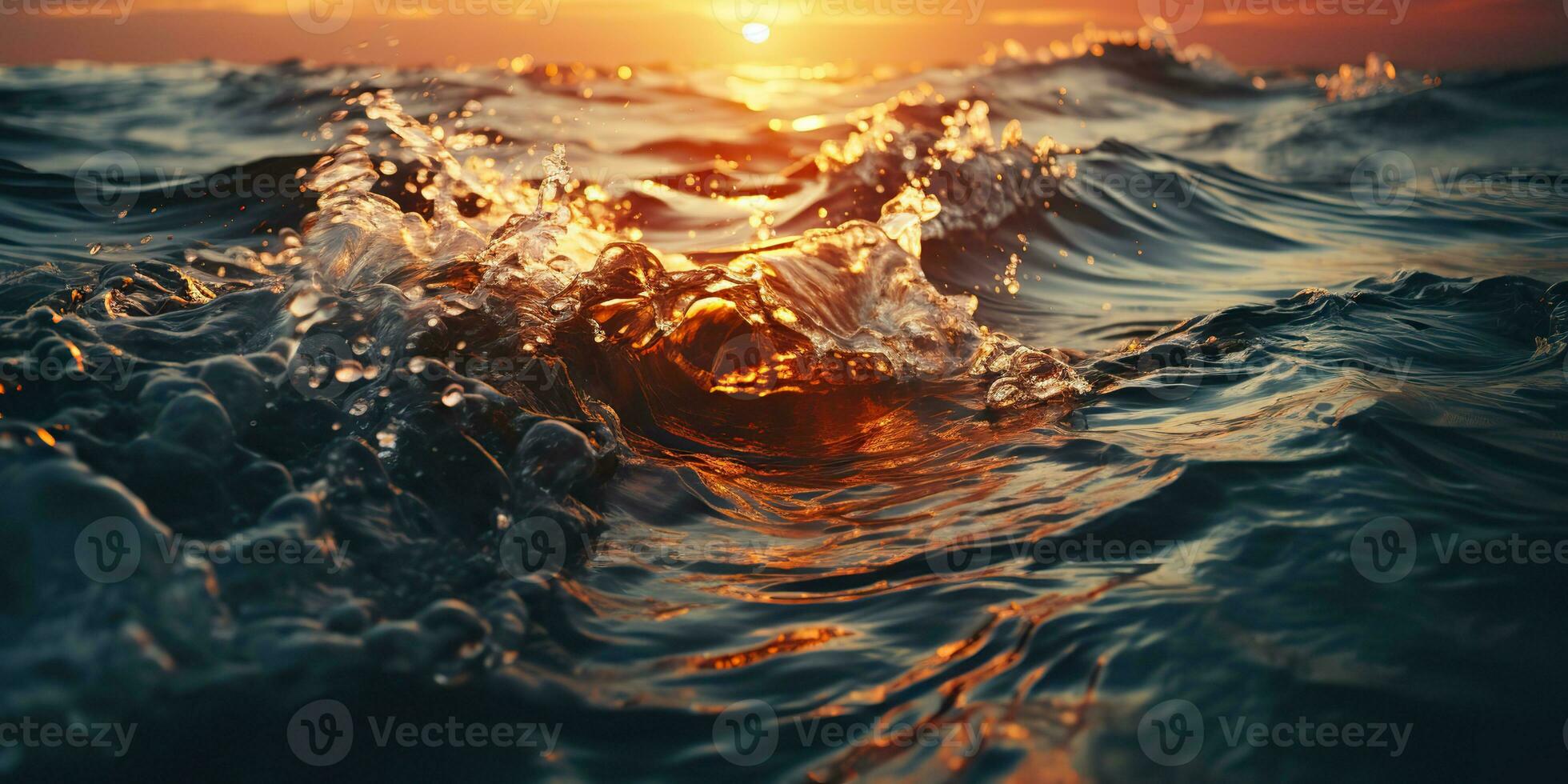 AI Generated. AI Generative. Dramatic evening sea ocean water waves. Storm adventure explore swim vibe. Graphic Art photo