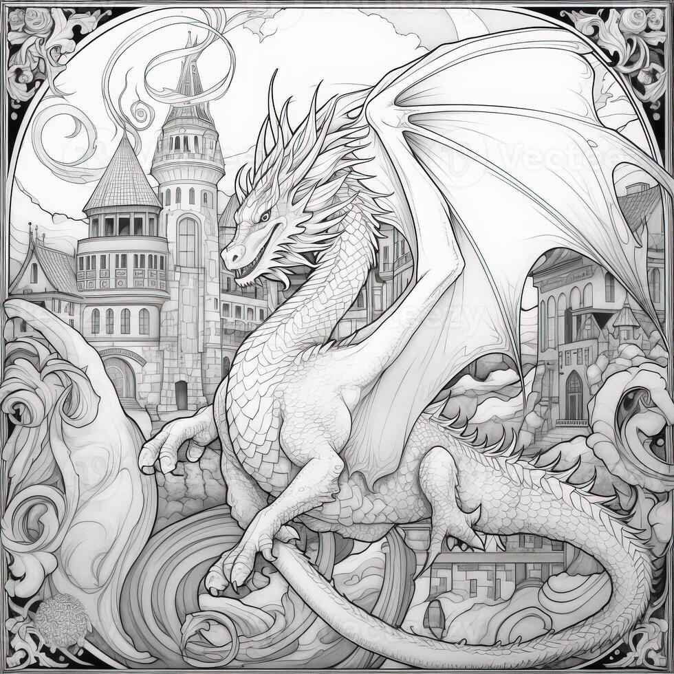 Art Nouveau Dragon Coloring Pages photo