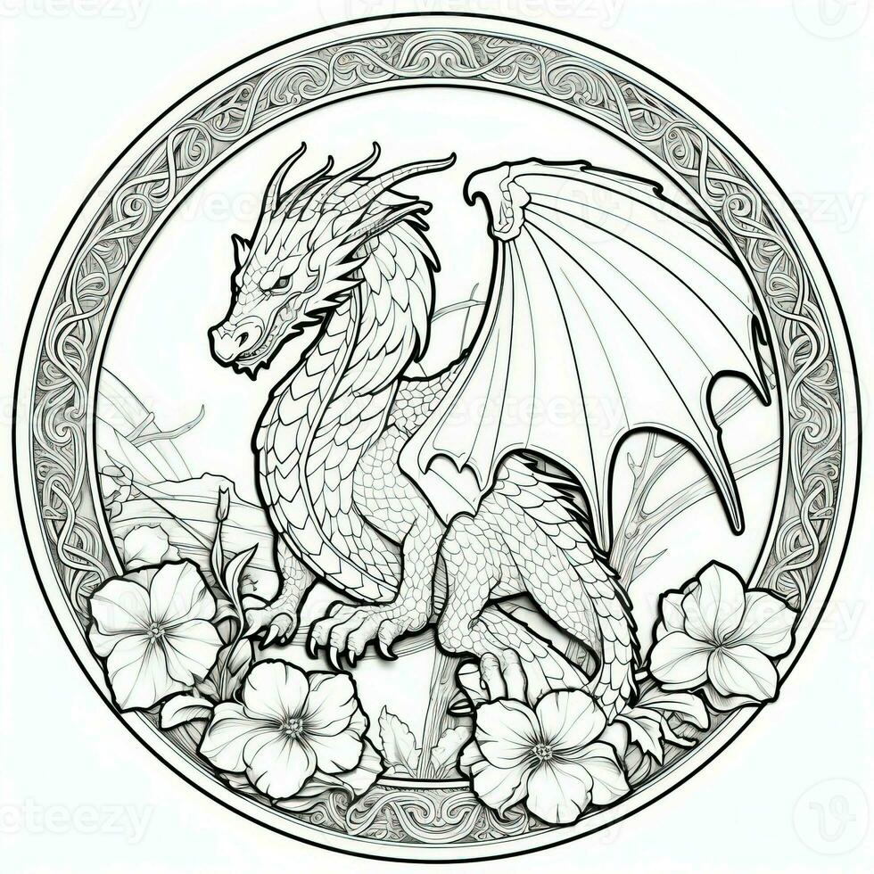 Art Nouveau Dragon Coloring Pages photo