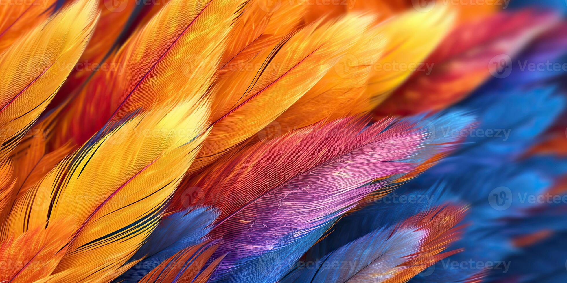 AI Generated. AI Generative. Vibrant colorful pattern background texture of color feathers decoration. Graphic Art photo