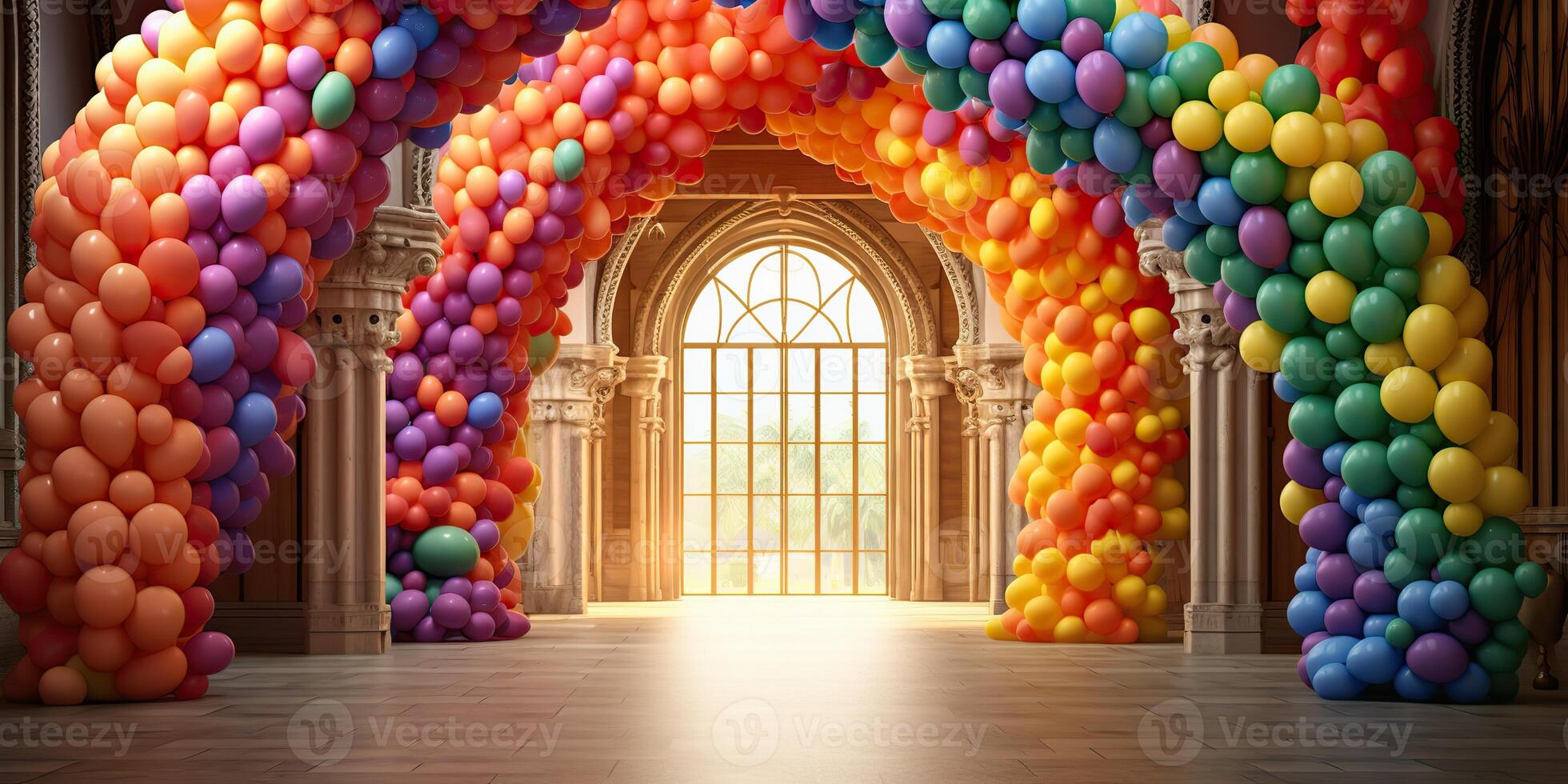 . . Balloon garland arc decoration. Wedding ceremony fashoin street architecture desogn. Graphic Art photo