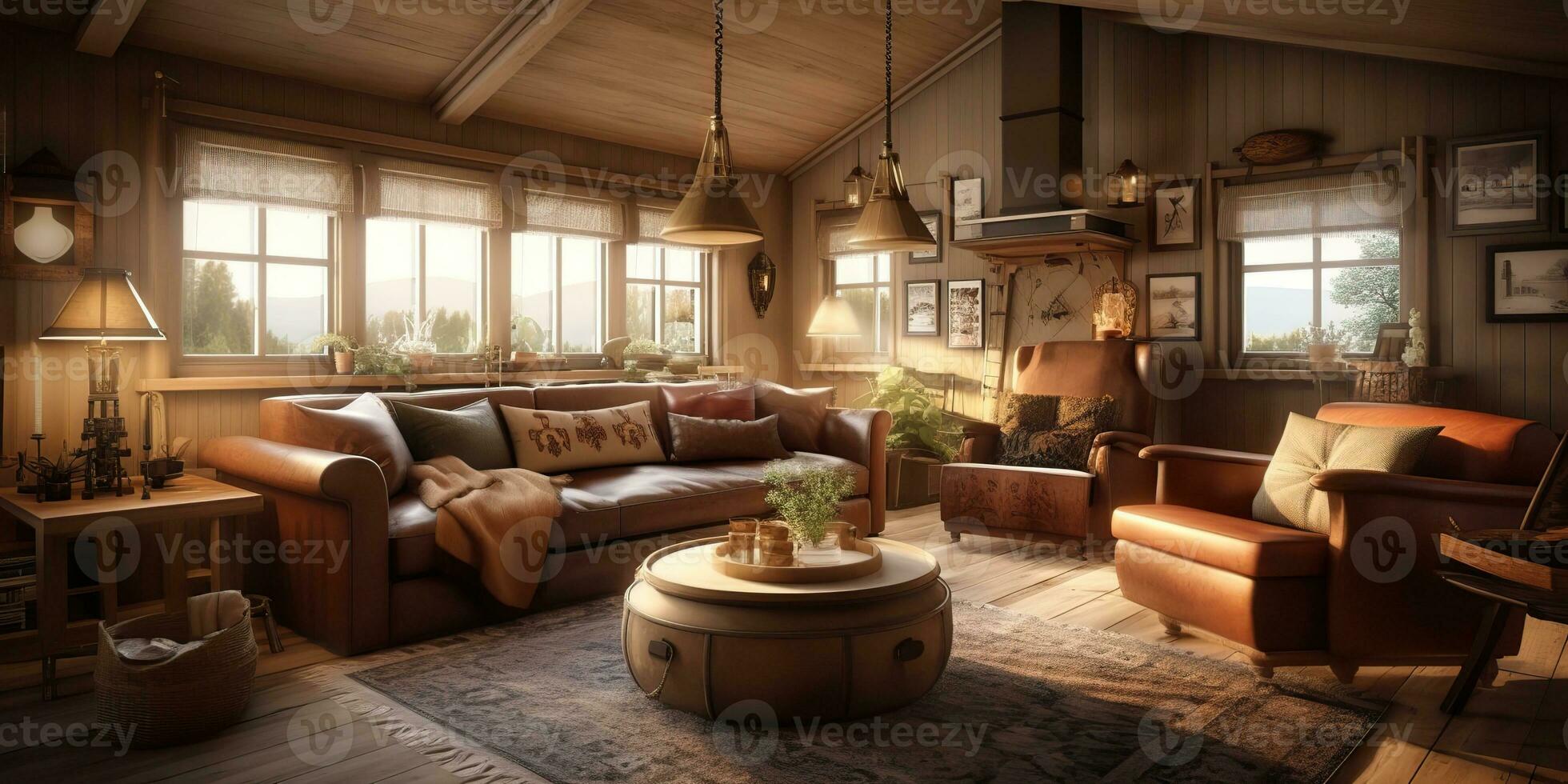 AI Generated. AI Generative. Scandinavian living room design decoration interior house cozy elegant concept view. Graphic Art photo