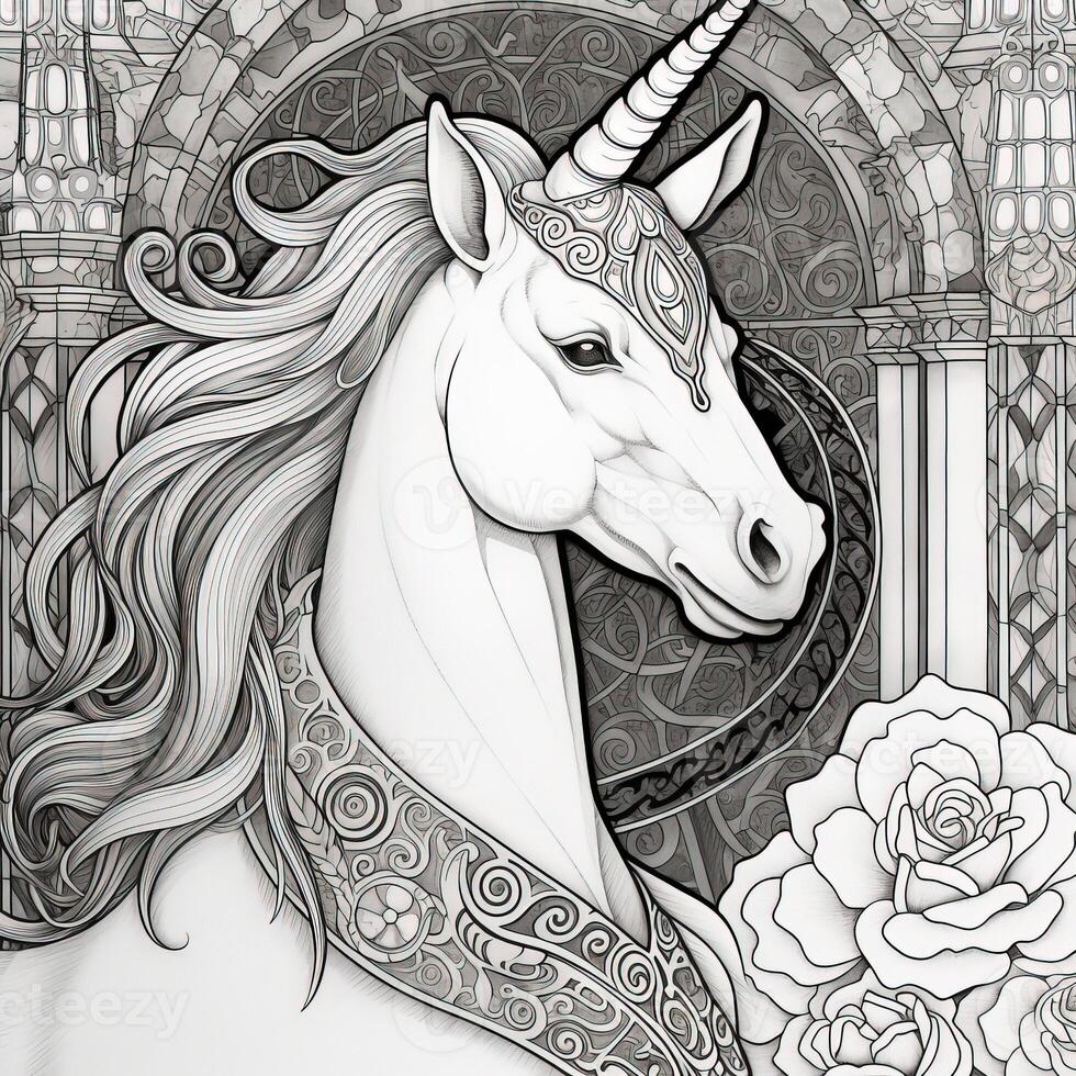 Art Nouveau Unicorn Coloring Pages photo