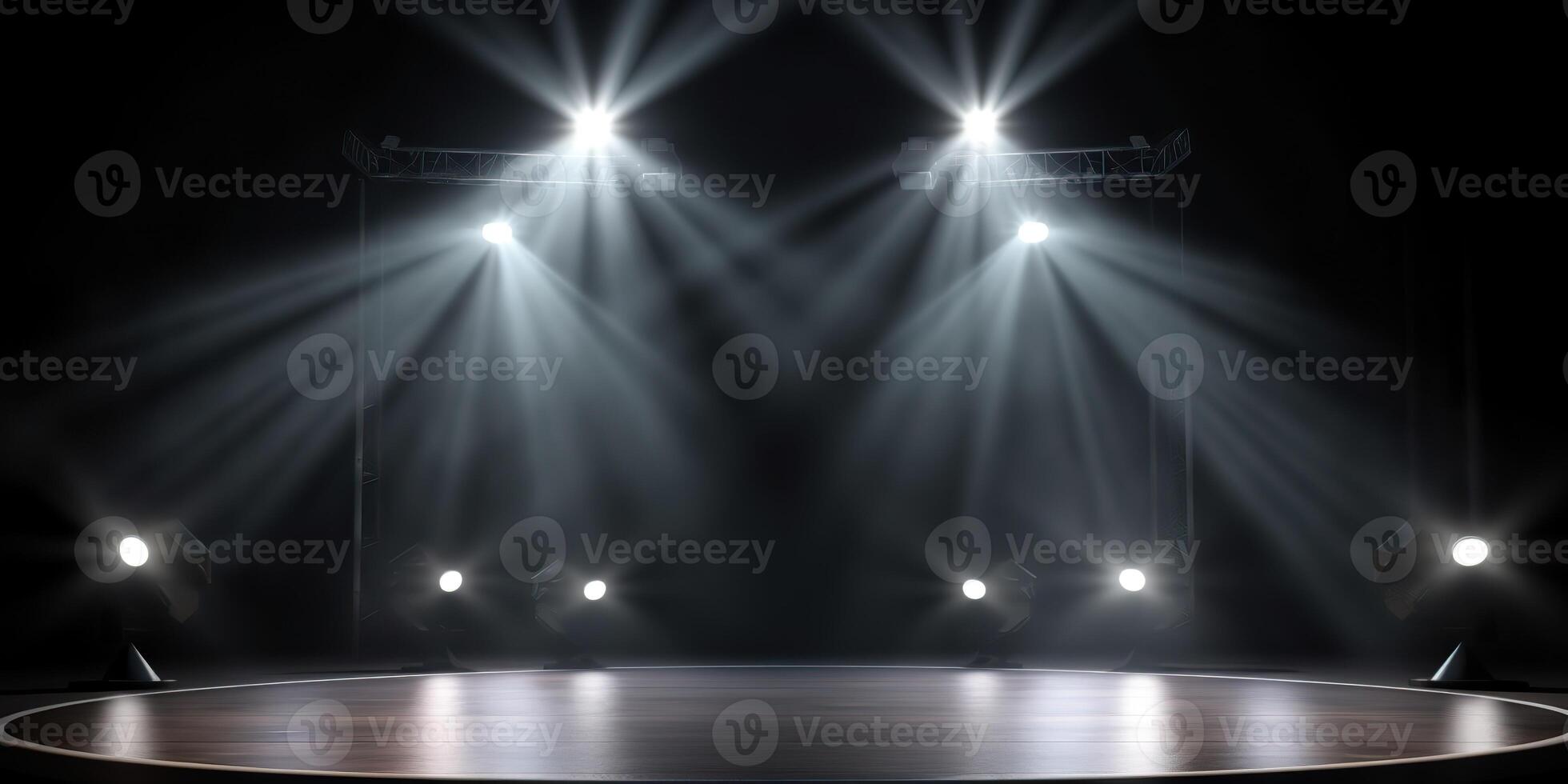 . . Spotlight scene show stage concert music event hall party. Round with ligh lamps shine. Graphic Art photo