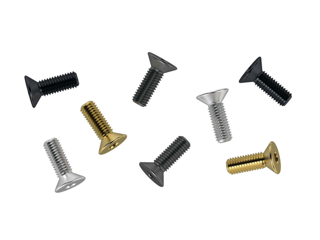 3D RENDERING, hexagon socket head screws isolated on white background png