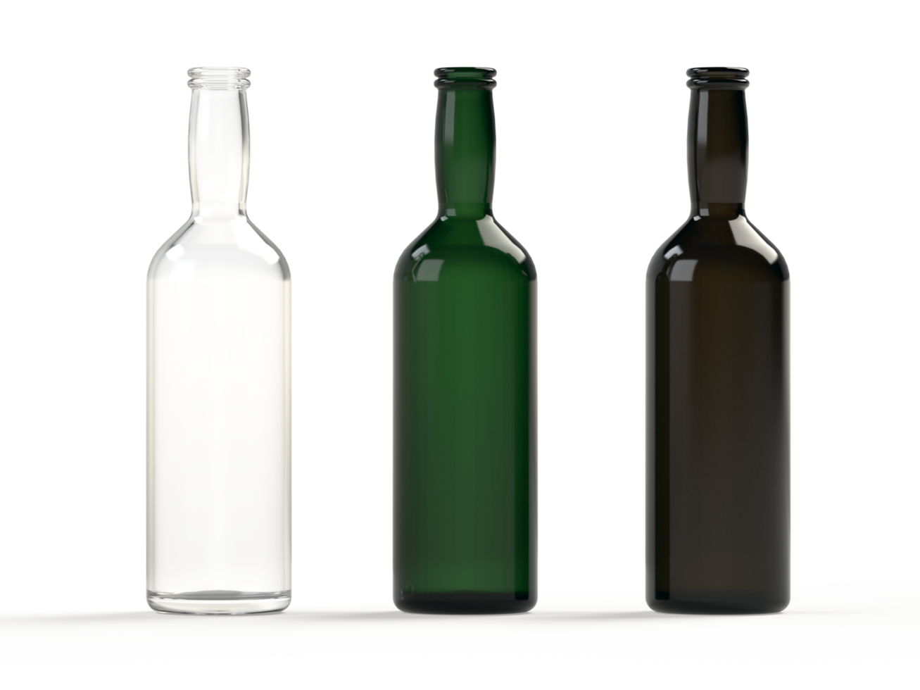 3D rendering, Empty glass bottles of green, brown, and clear bottles 26678551 PNG