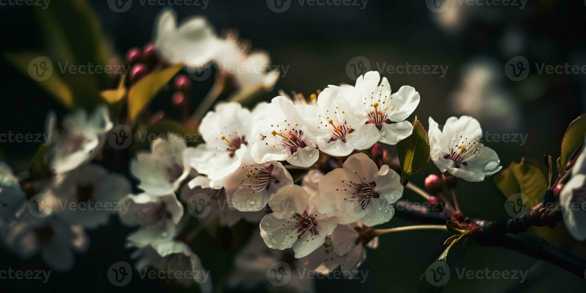 AI Generated. AI Generative. Cherry blossom blooming flower tree plant. Decorative romantic botanical vibe. Graphic Art photo