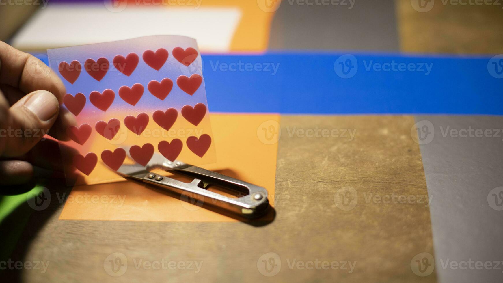 Sticker texture hearts. Transparent material. Do-it-yourself creativity. photo