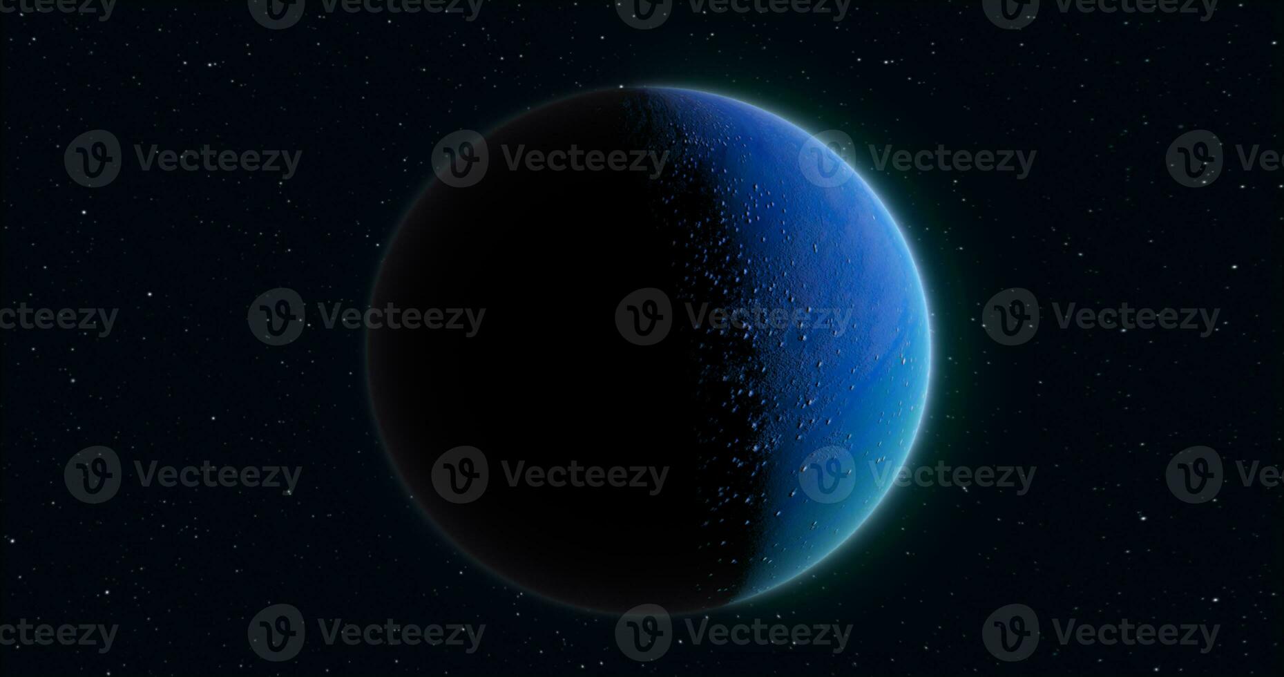 Abstract realistic space spinning planet round sphere with a water surface in space against the background of stars photo