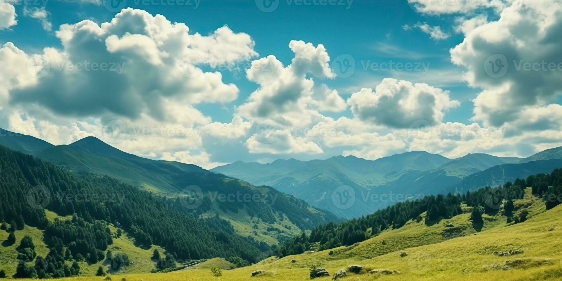 ai generado. ai generativo. aventuras al aire libre salvaje vacaciones viaje paisaje hermosa antecedentes. montañas valle. gráfico Arte foto