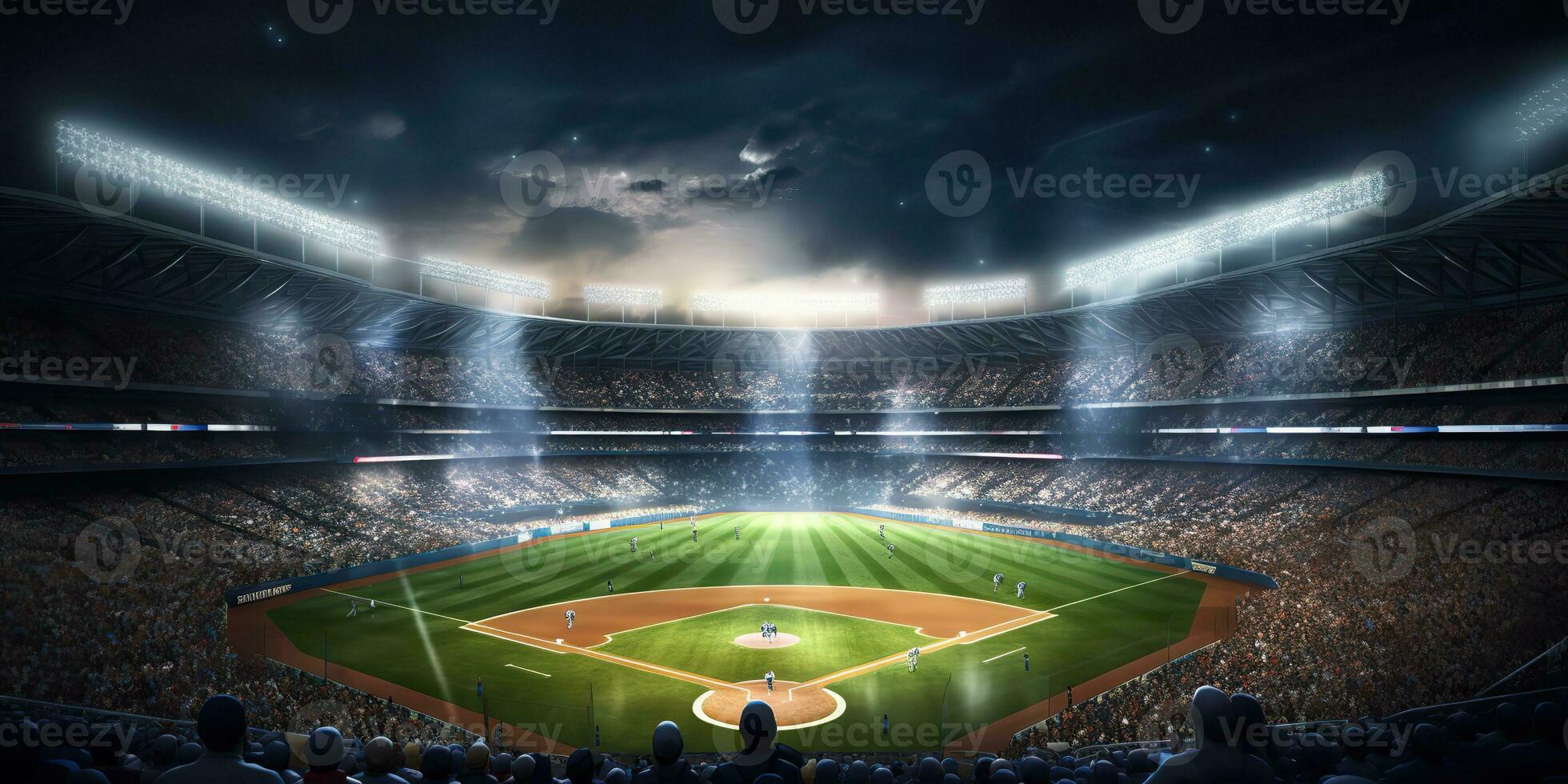 ai generado. ai generativo. béisbol juego deporte arena estadio competencia noche ligero jugar. gráfico Arte foto