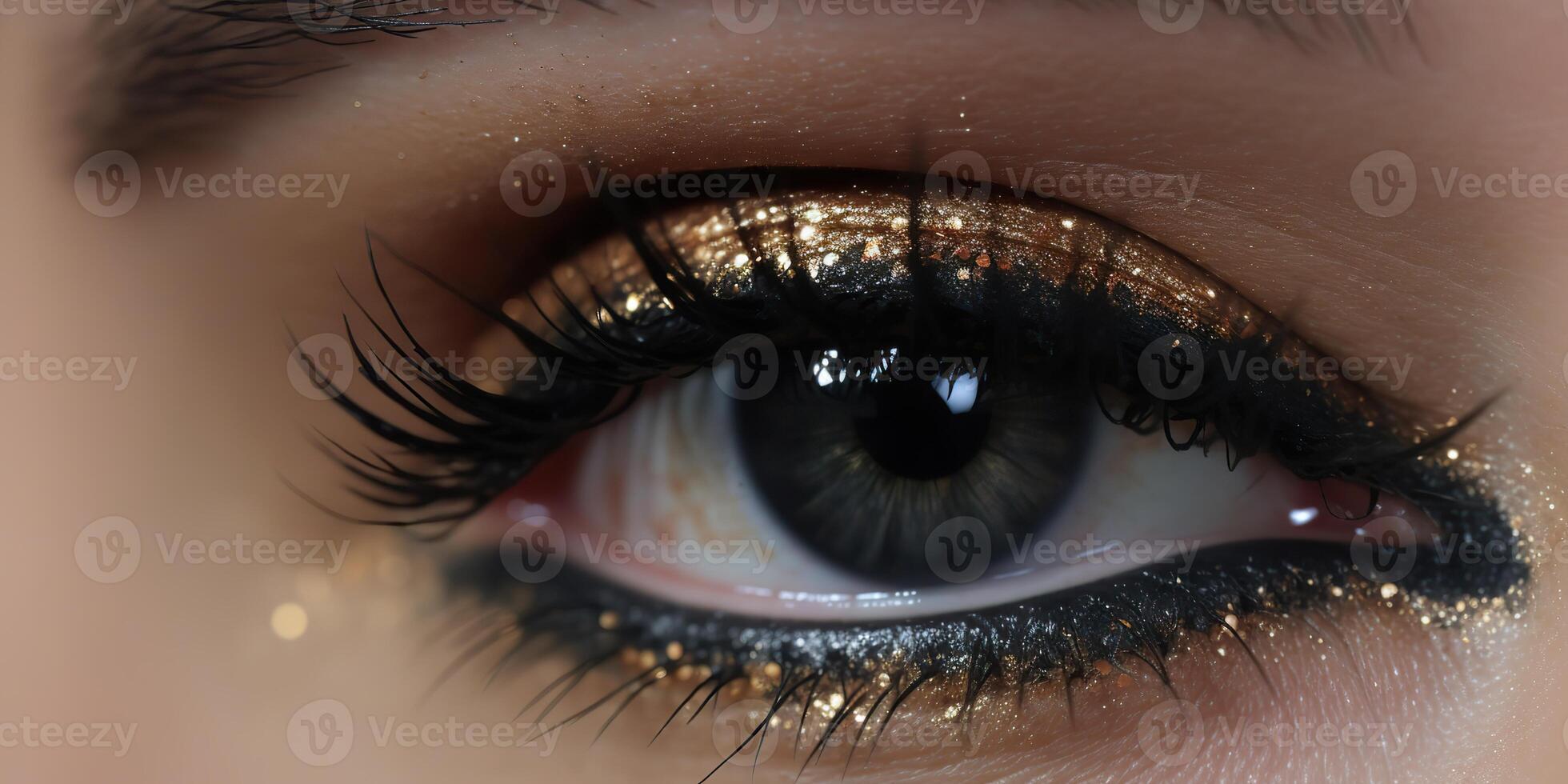 . . Beauty face eye spa makeup macro shot illustration of smokey design. Night party glamour look. Graphic Art photo