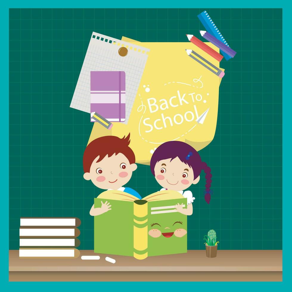 Back to School kids and Book Vector Template