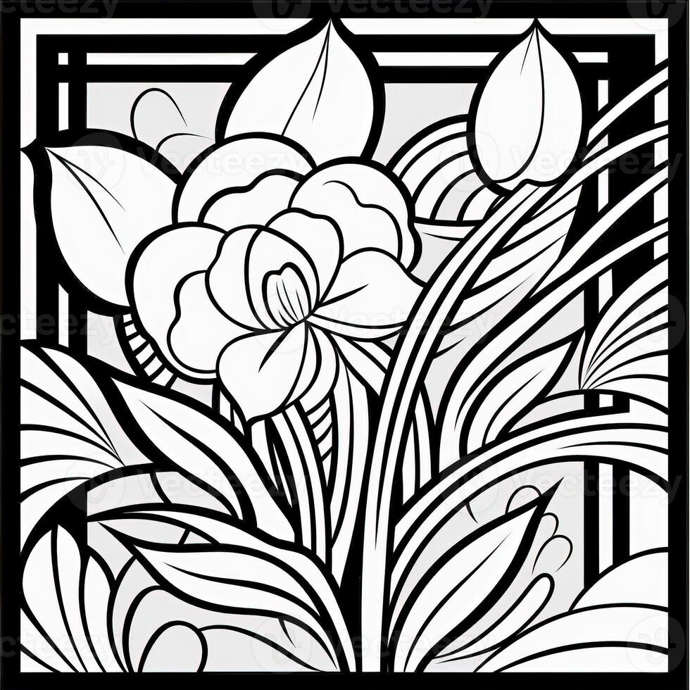 ArtDeco Fower Coloring Page photo