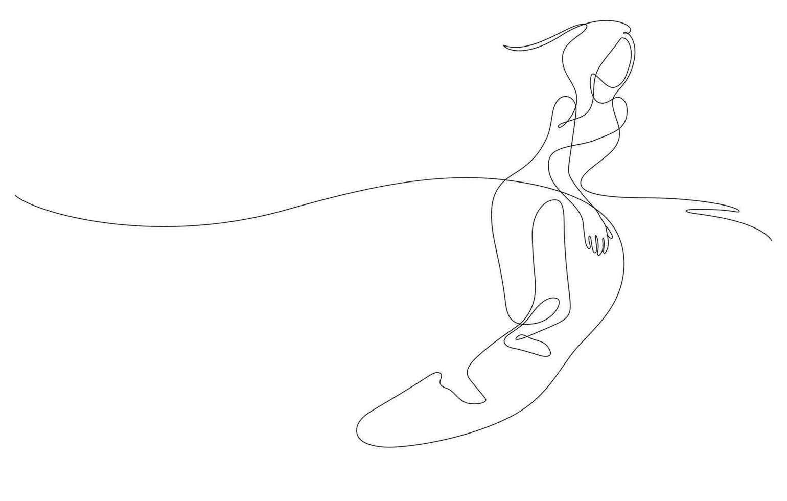 woman wave surfing balancing line art in one line drawing vector