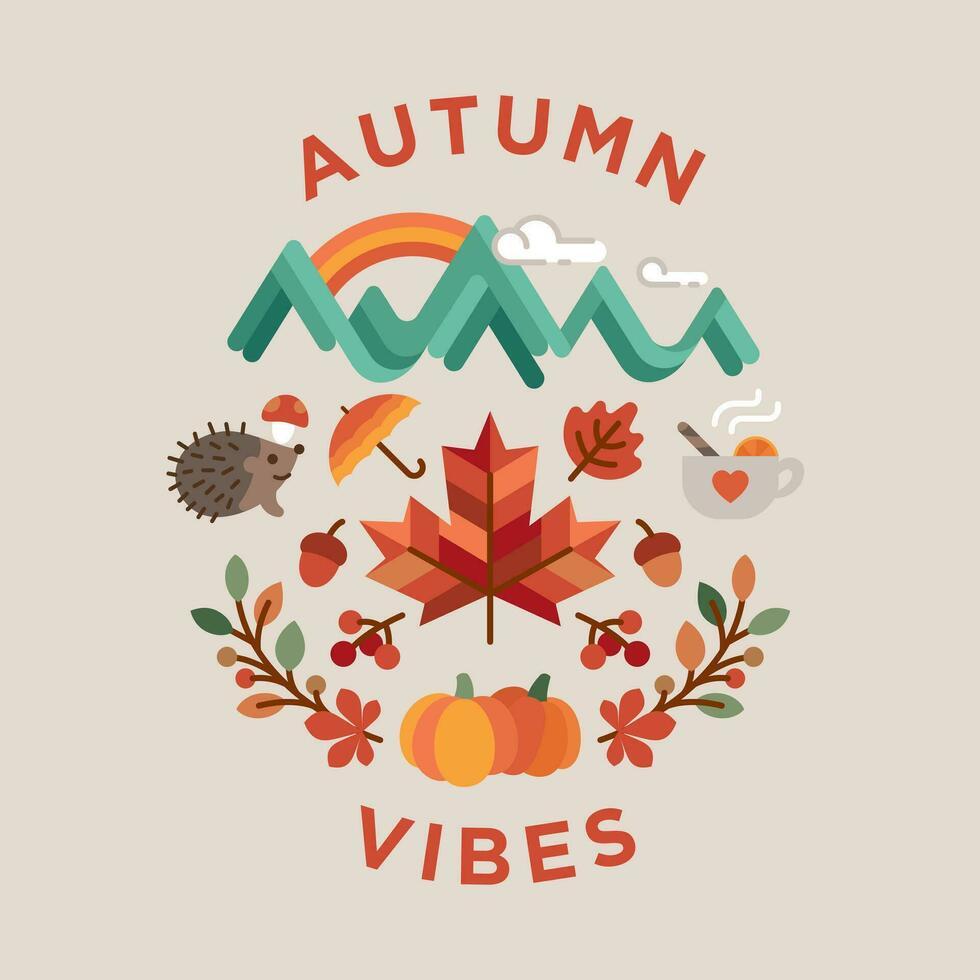 hello autumn poster round vintage flat design celebrate september vibes vector