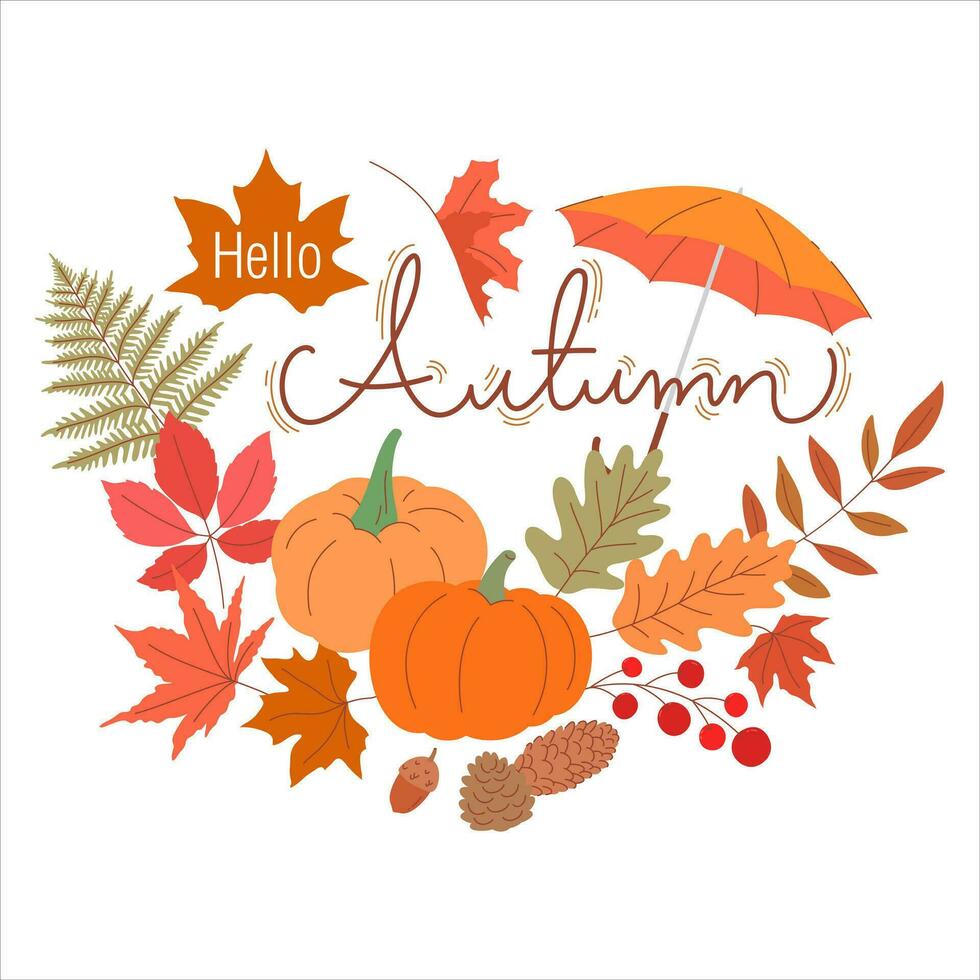 Hola otoño estacional decorado vector ilustración