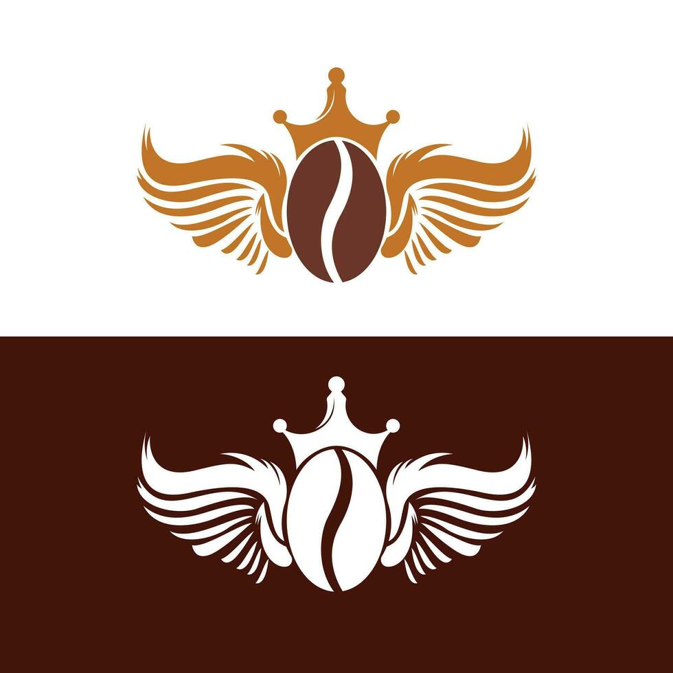 Crown Coffee Bean Wings Logo Design. Flying Coffee Logo Template. vector