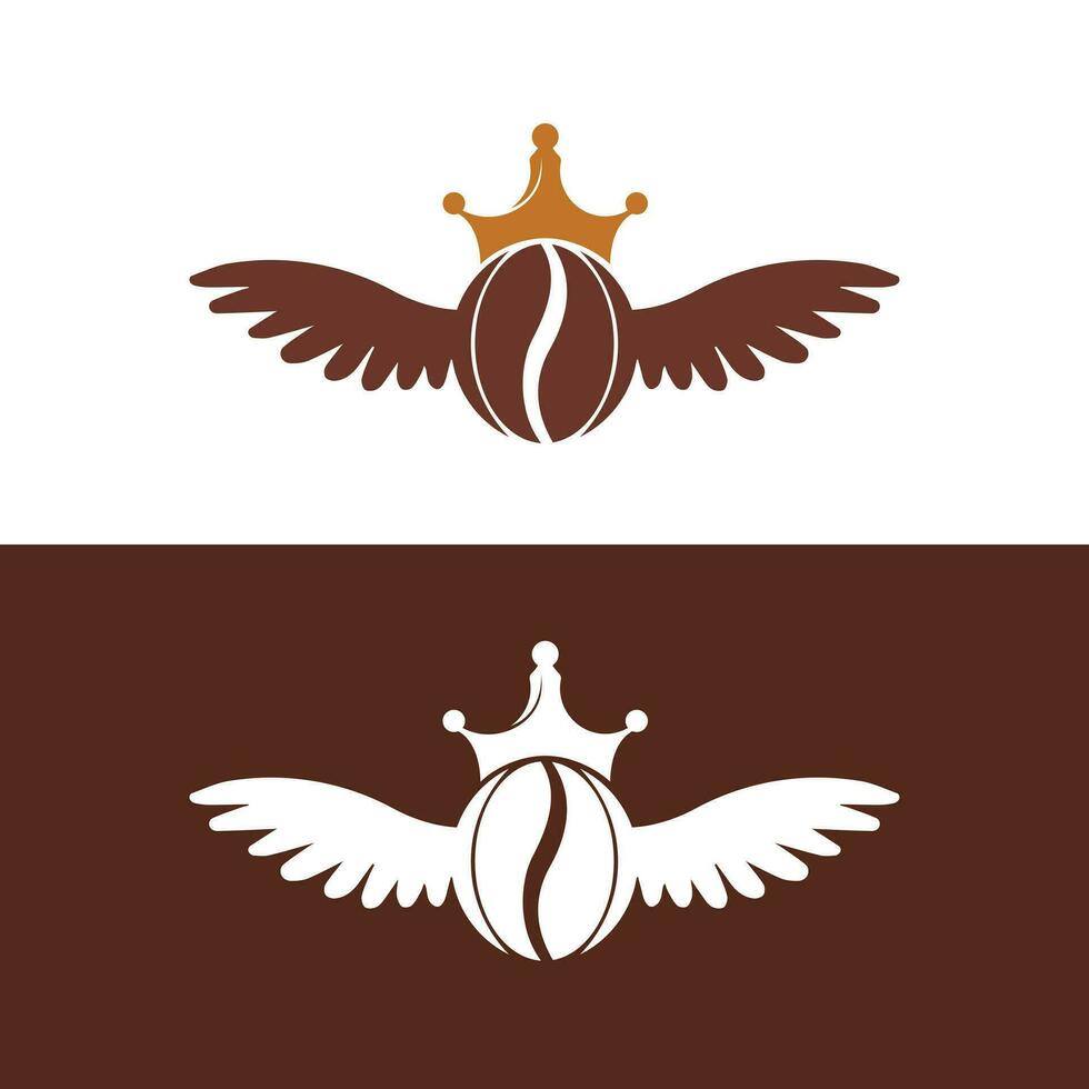 Crown Coffee Bean Wings Logo Design. Flying Coffee Logo Template. vector