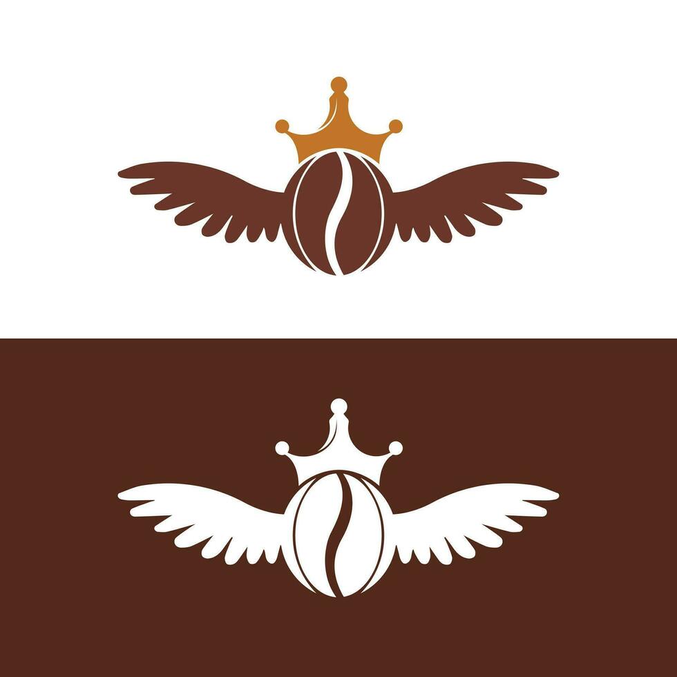 Crown Coffee Bean Wings Logo Design. Flying Coffee Logo Template. vector