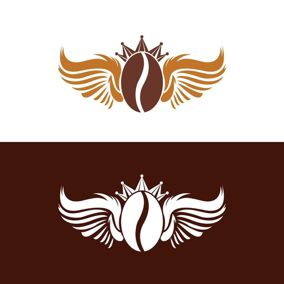 Crown Coffee Bean Wings Logo Design. Flying Coffee Logo Template. vector