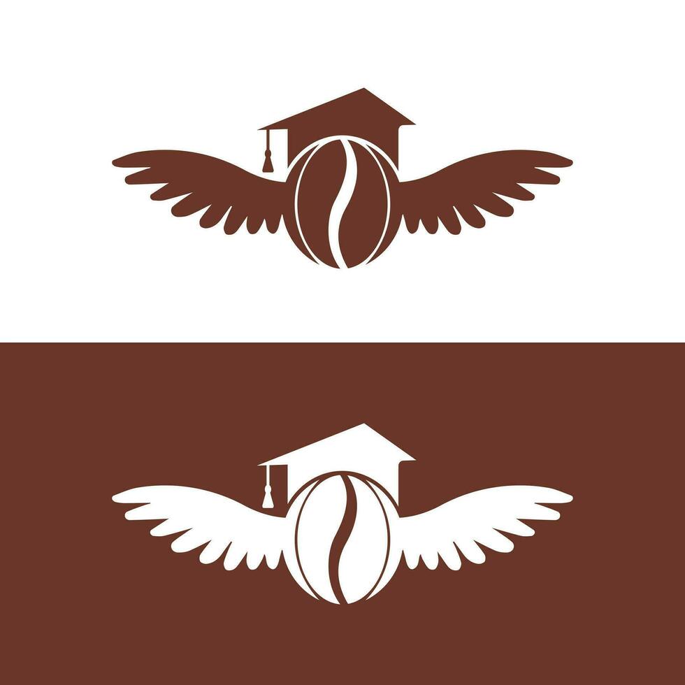 Education Coffee Bean Wings Logo Design. Flying Coffee Logo Template. vector